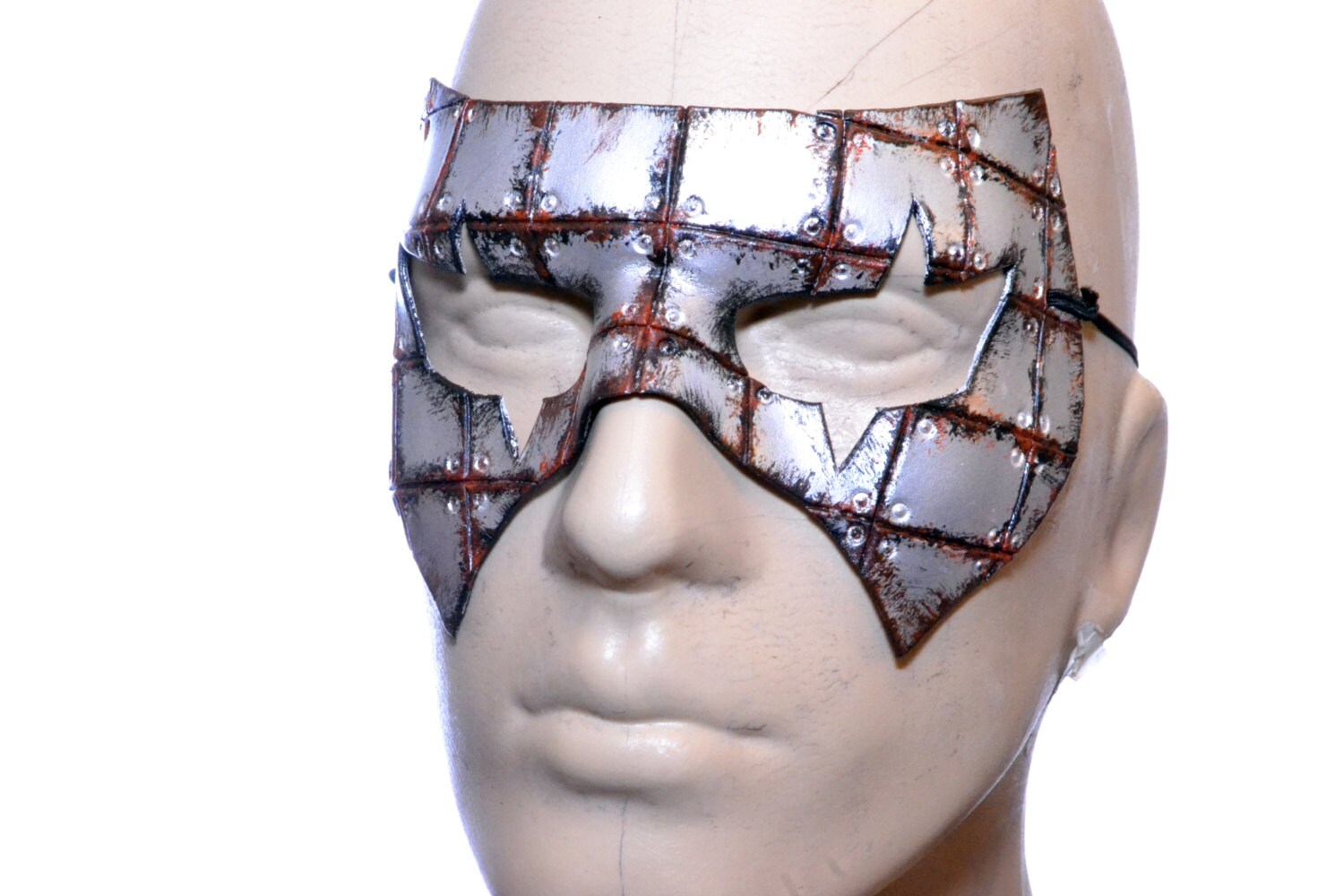 Handmade Genuine Leather Mask in Rusted Steel Pattern Rockwell Masks