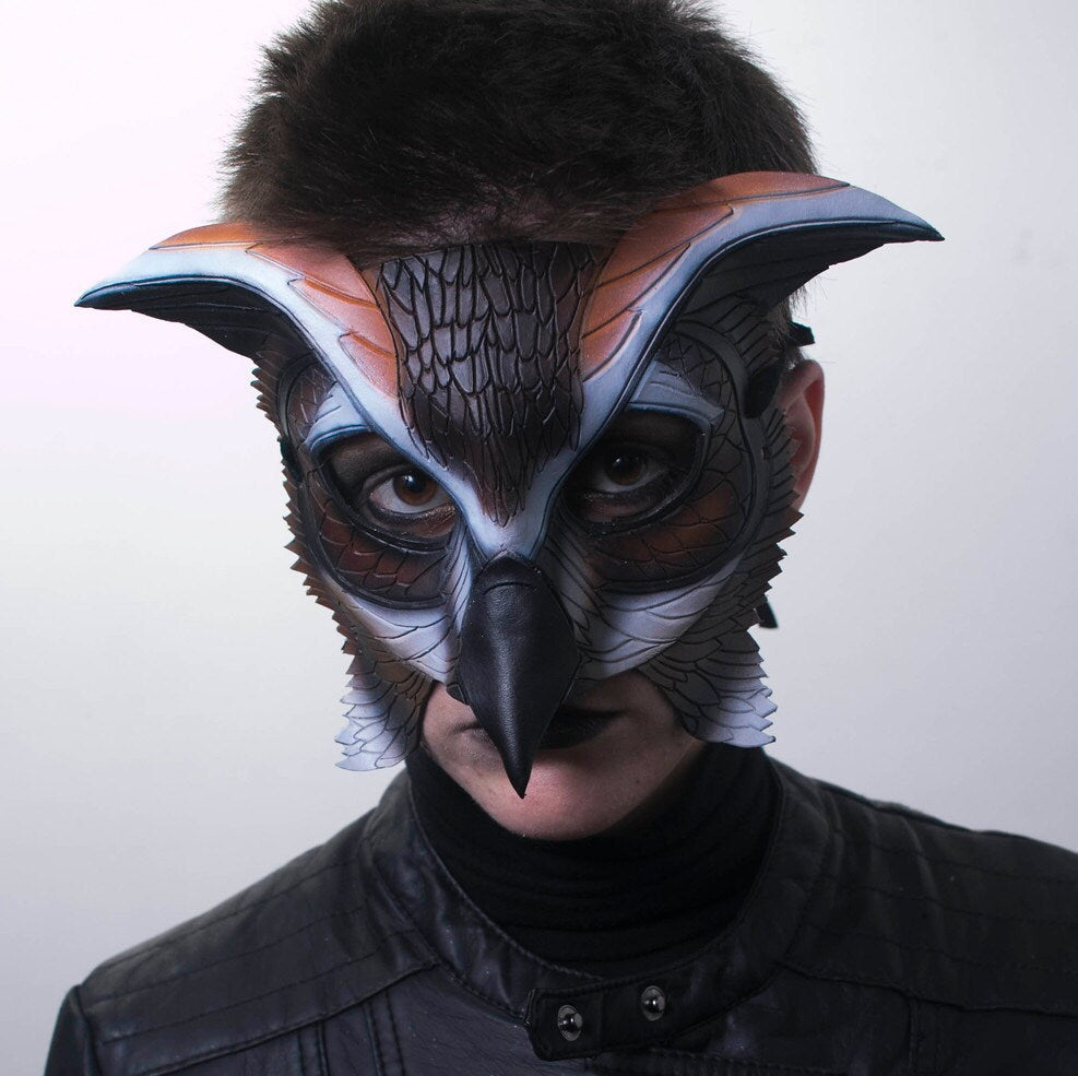 In Stock - Horned Owl Handmade Genuine Leather Mask Rockwell Masks