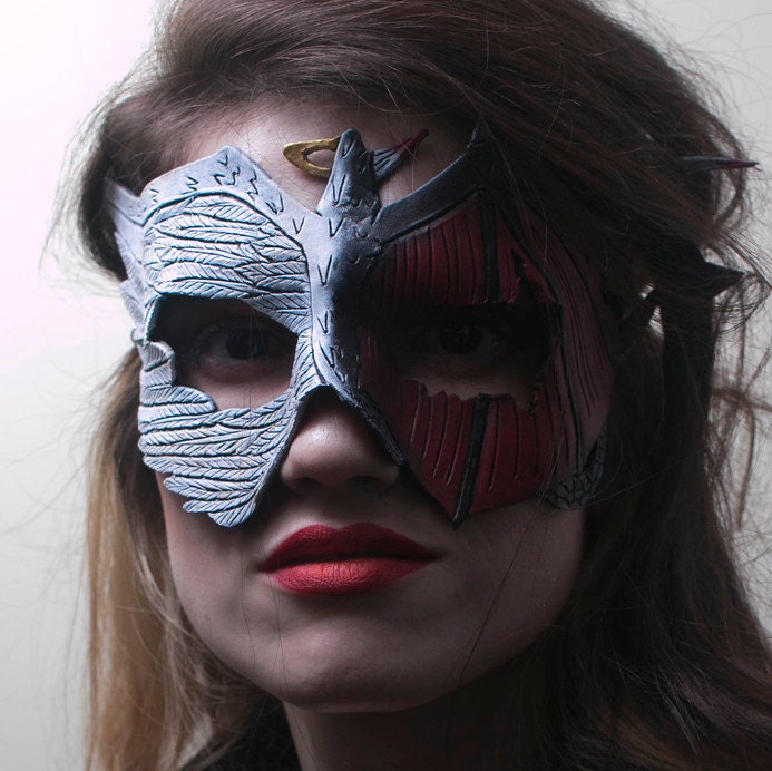 Angel Devil Handmade Genuine Leather Mask in Red and White for Masquerades Halloween or Cosplay- Good vs. Evil Rockwell Masks