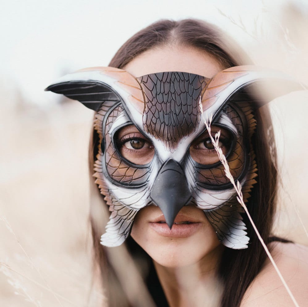 In Stock - Horned Owl Handmade Genuine Leather Mask Rockwell Masks