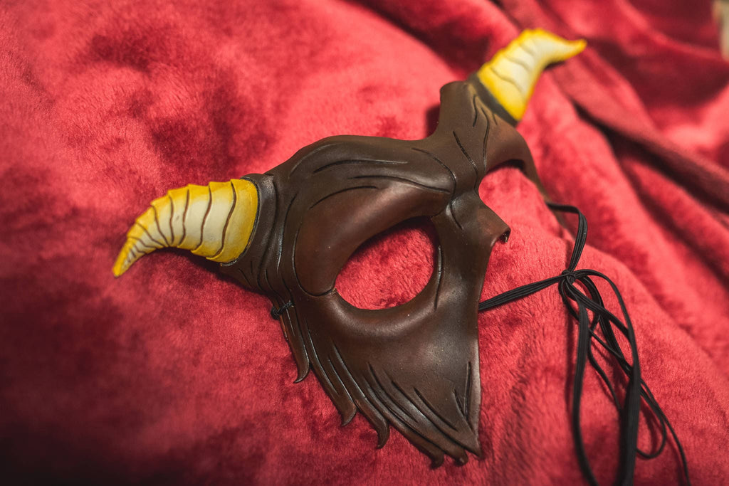 Beast of the Opera - Handmade Genuine Leather Mask with Horns in Natural Colors Rockwell Masks