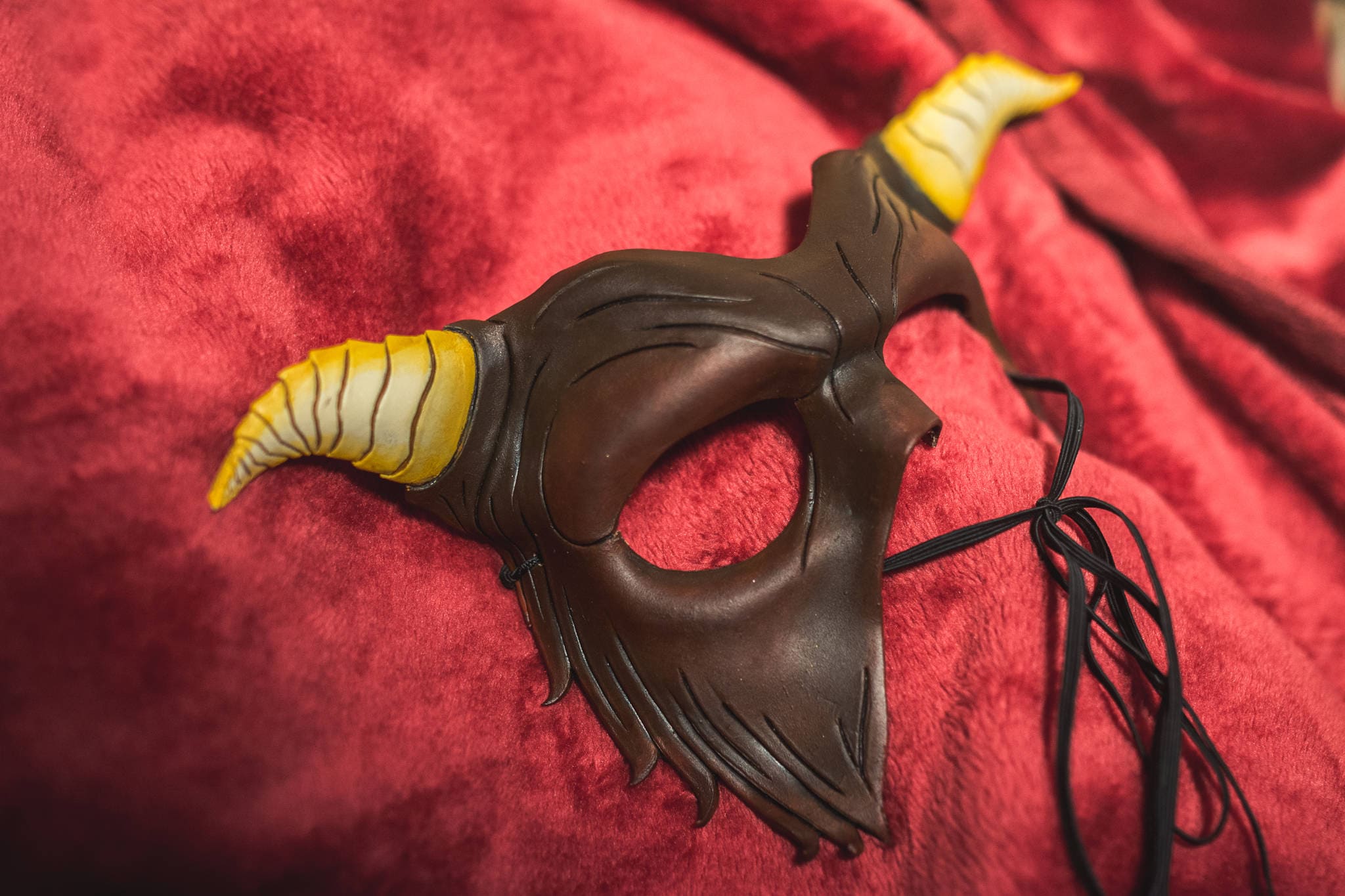 Beast of the Opera - Handmade Genuine Leather Mask with Horns in Natural Colors Rockwell Masks
