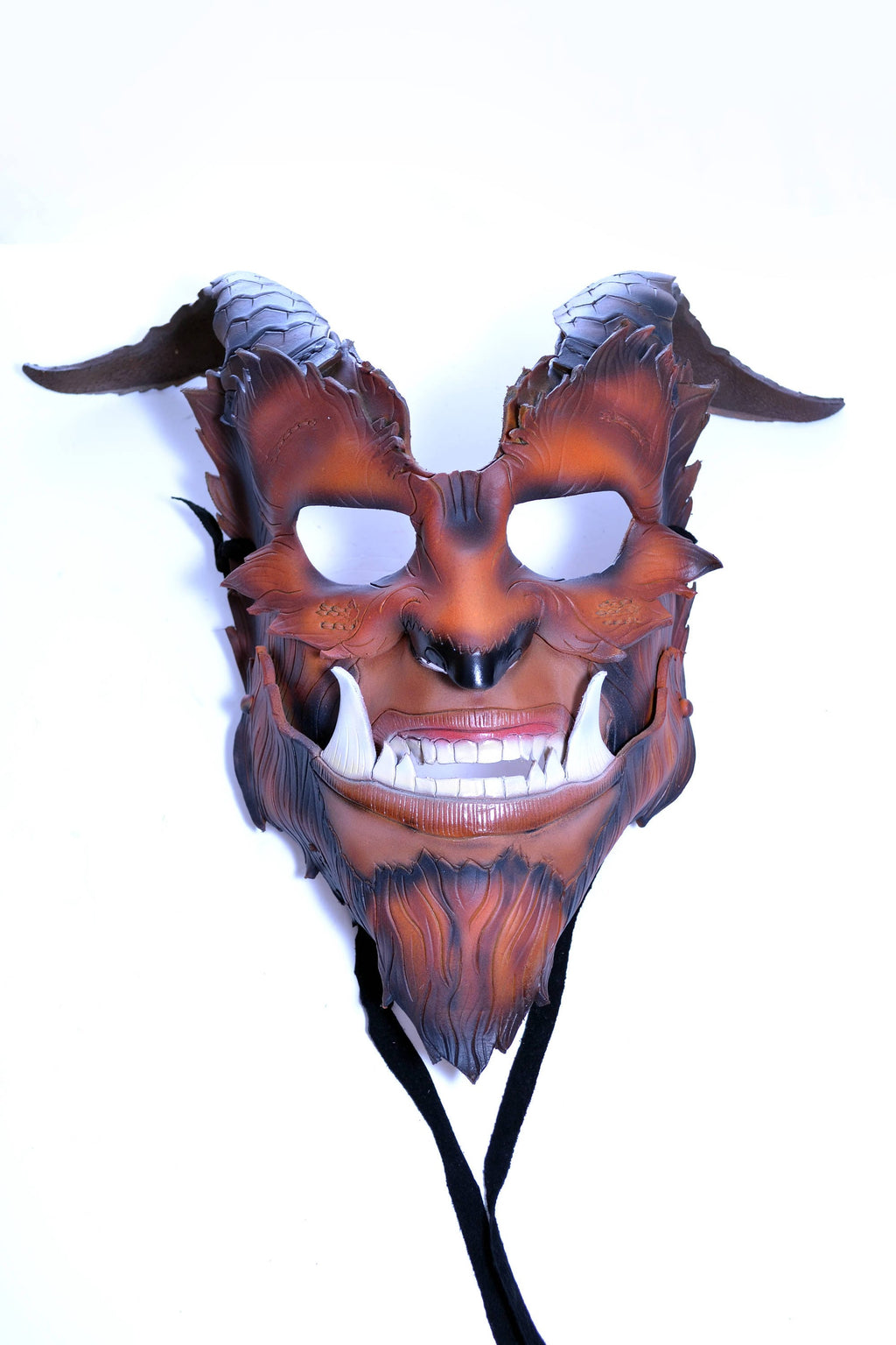 The Beast - Handmade Genuine Leather Mask with Horns in Natural Colors Rockwell Masks