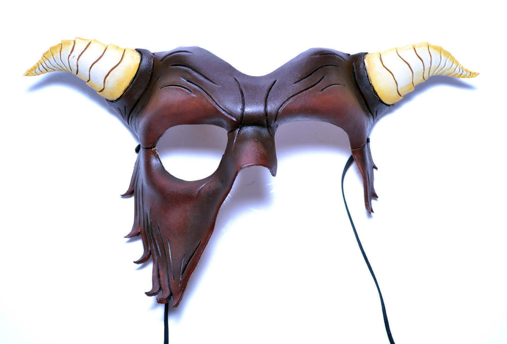 Beast of the Opera - Handmade Genuine Leather Mask with Horns in Natural Colors Rockwell Masks