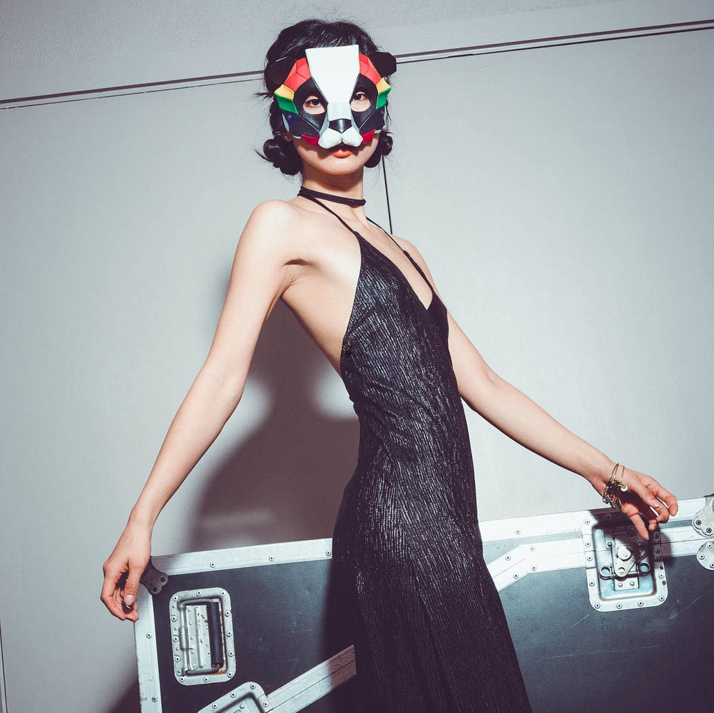 Geometric Rainbow Panda Bear Leather Mask Rockwell Masks