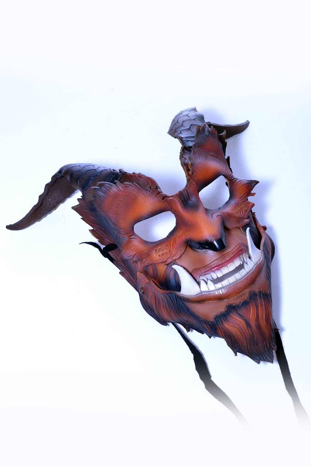 The Beast - Handmade Genuine Leather Mask with Horns in Natural Colors Rockwell Masks