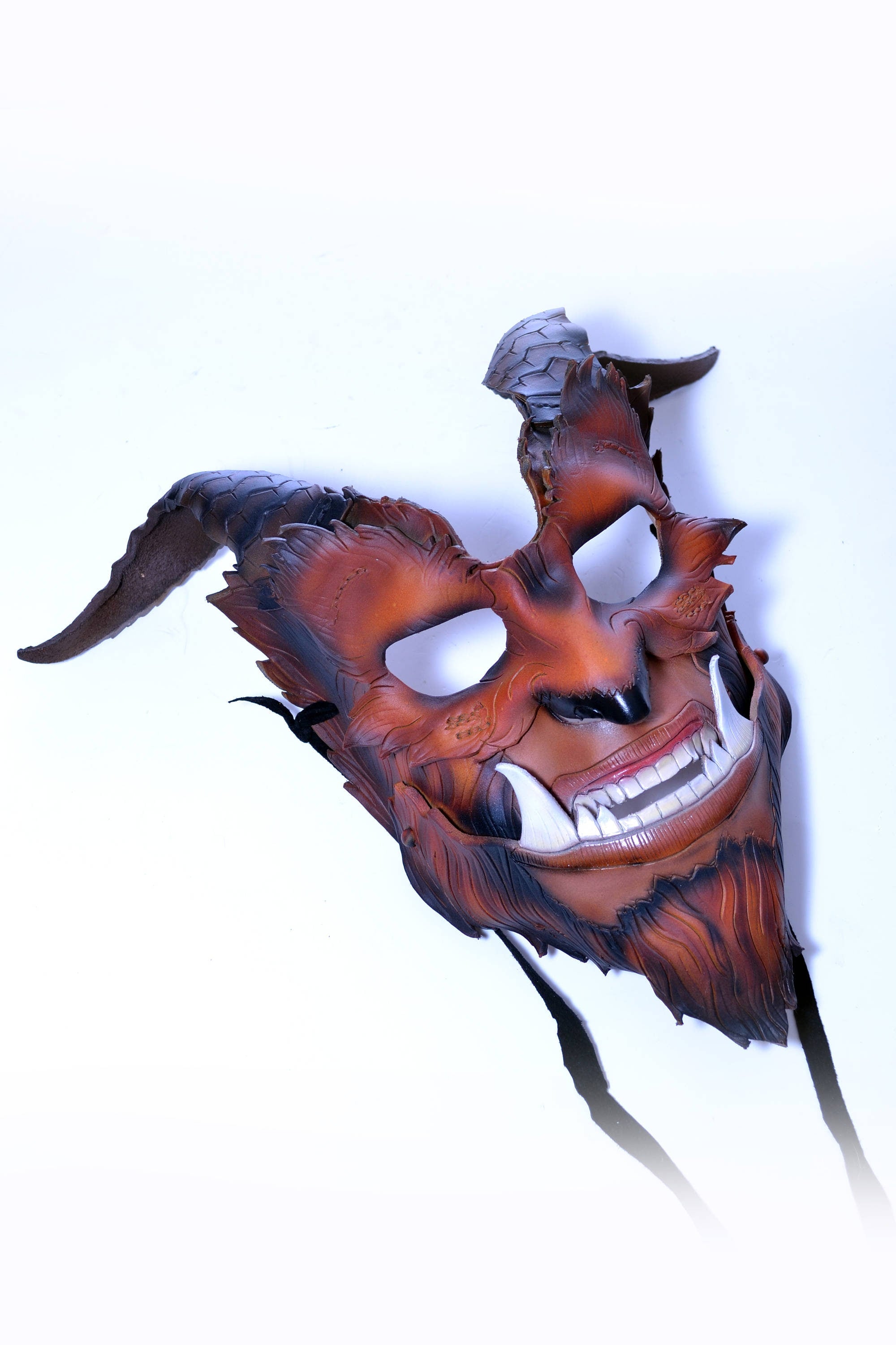 The Beast - Handmade Genuine Leather Mask with Horns in Natural Colors Rockwell Masks