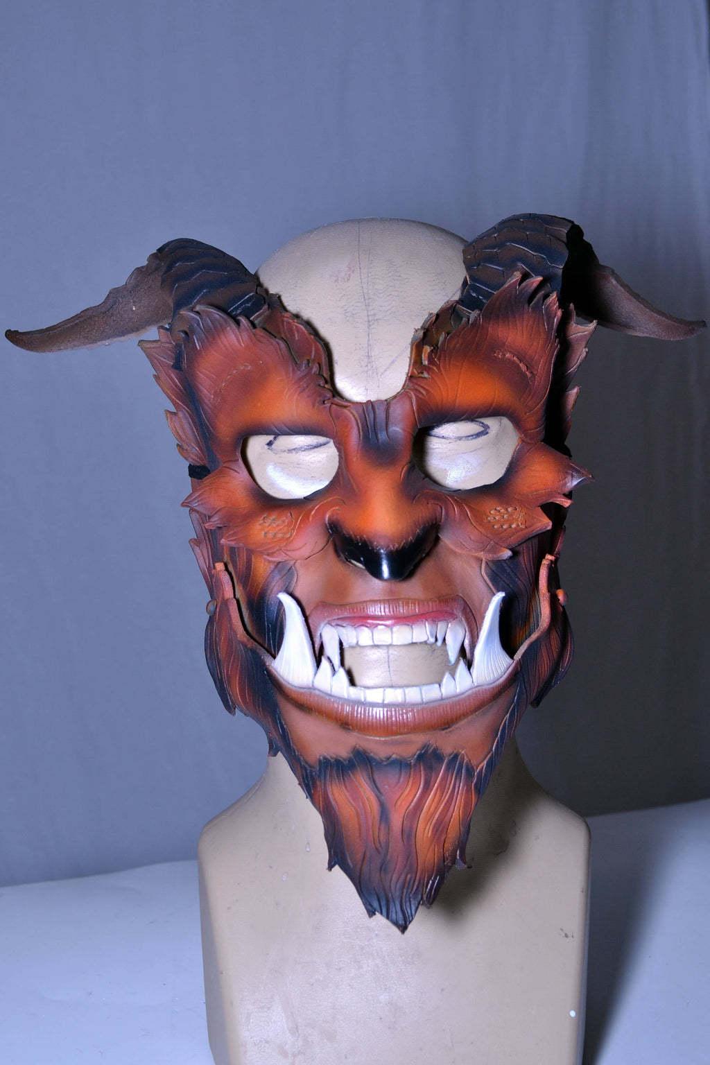 The Beast - Handmade Genuine Leather Mask with Horns in Natural Colors Rockwell Masks