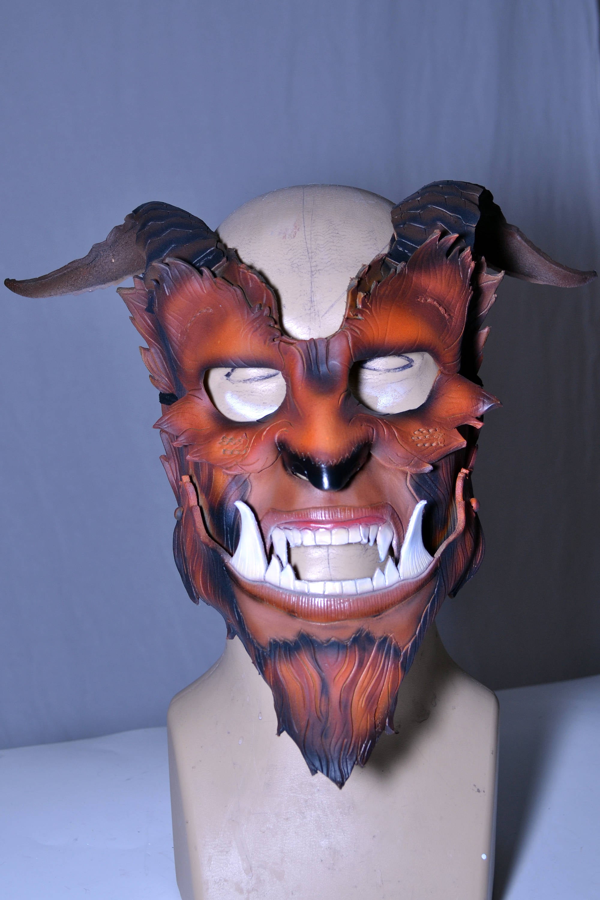 The Beast - Handmade Genuine Leather Mask with Horns in Natural Colors Rockwell Masks