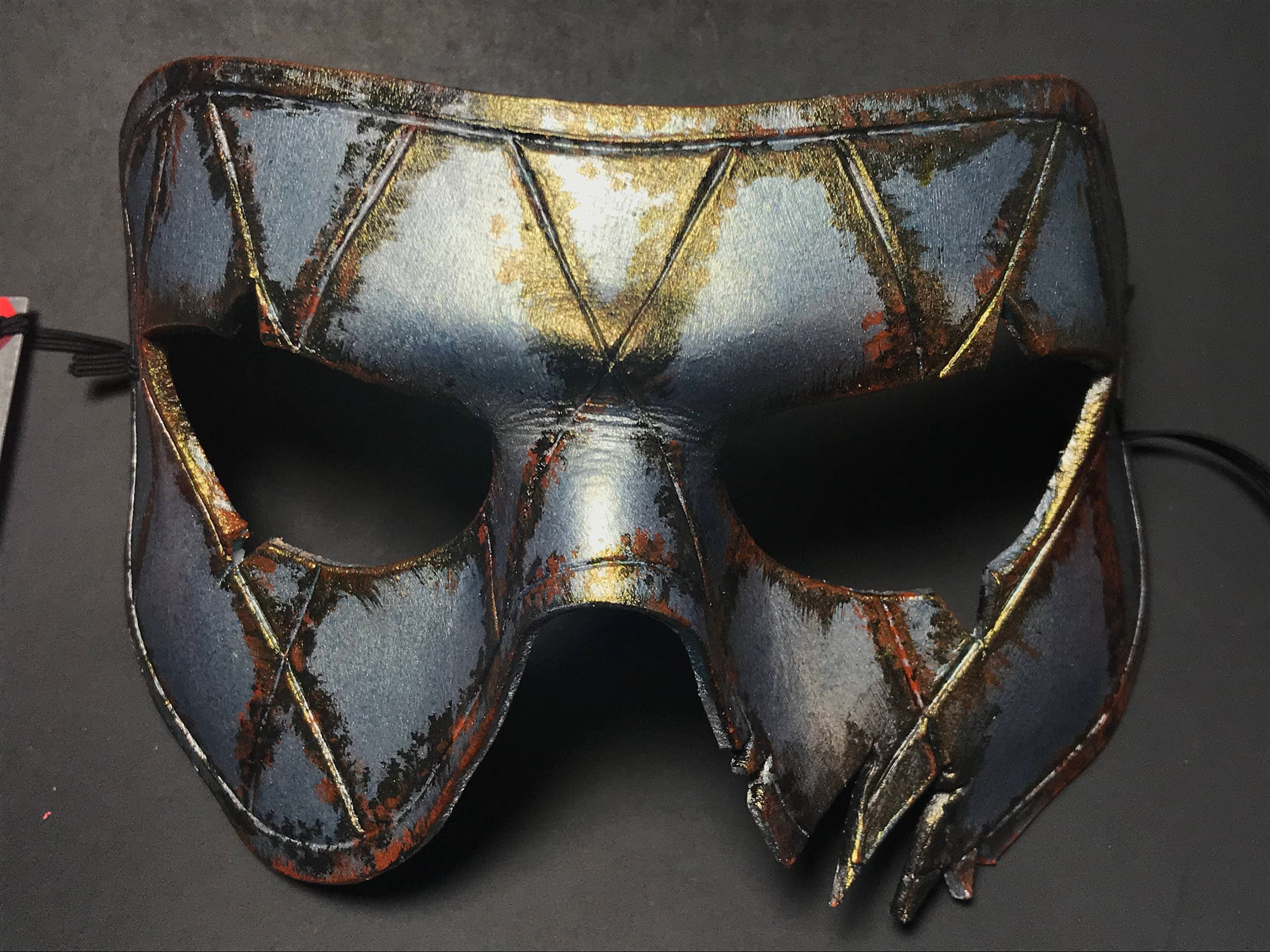 Harlequin Handmade Genuine Leather Mask in Silver Rust Rockwell Masks
