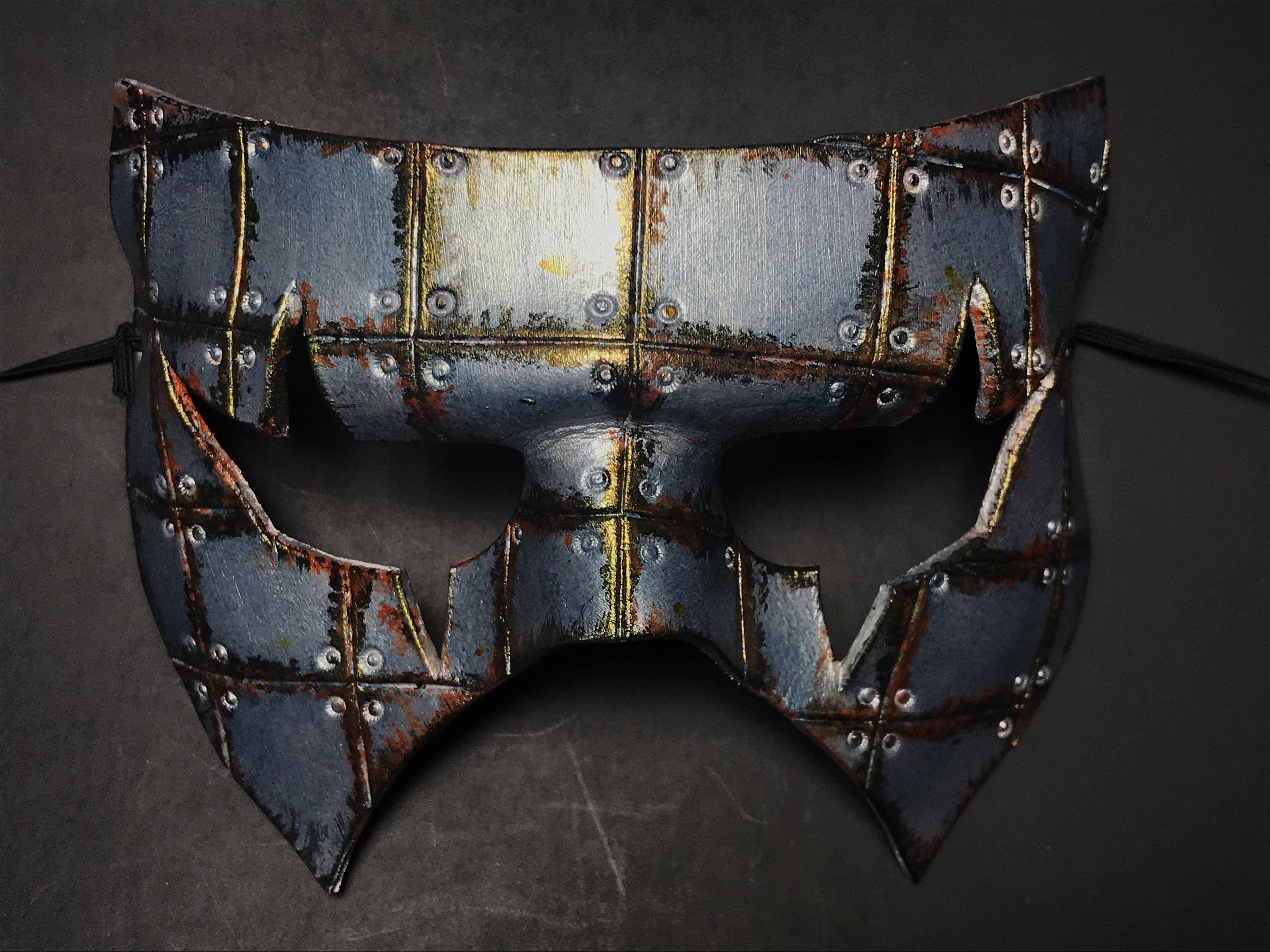 Handmade Genuine Leather Mask in Silver Rust Rockwell Masks