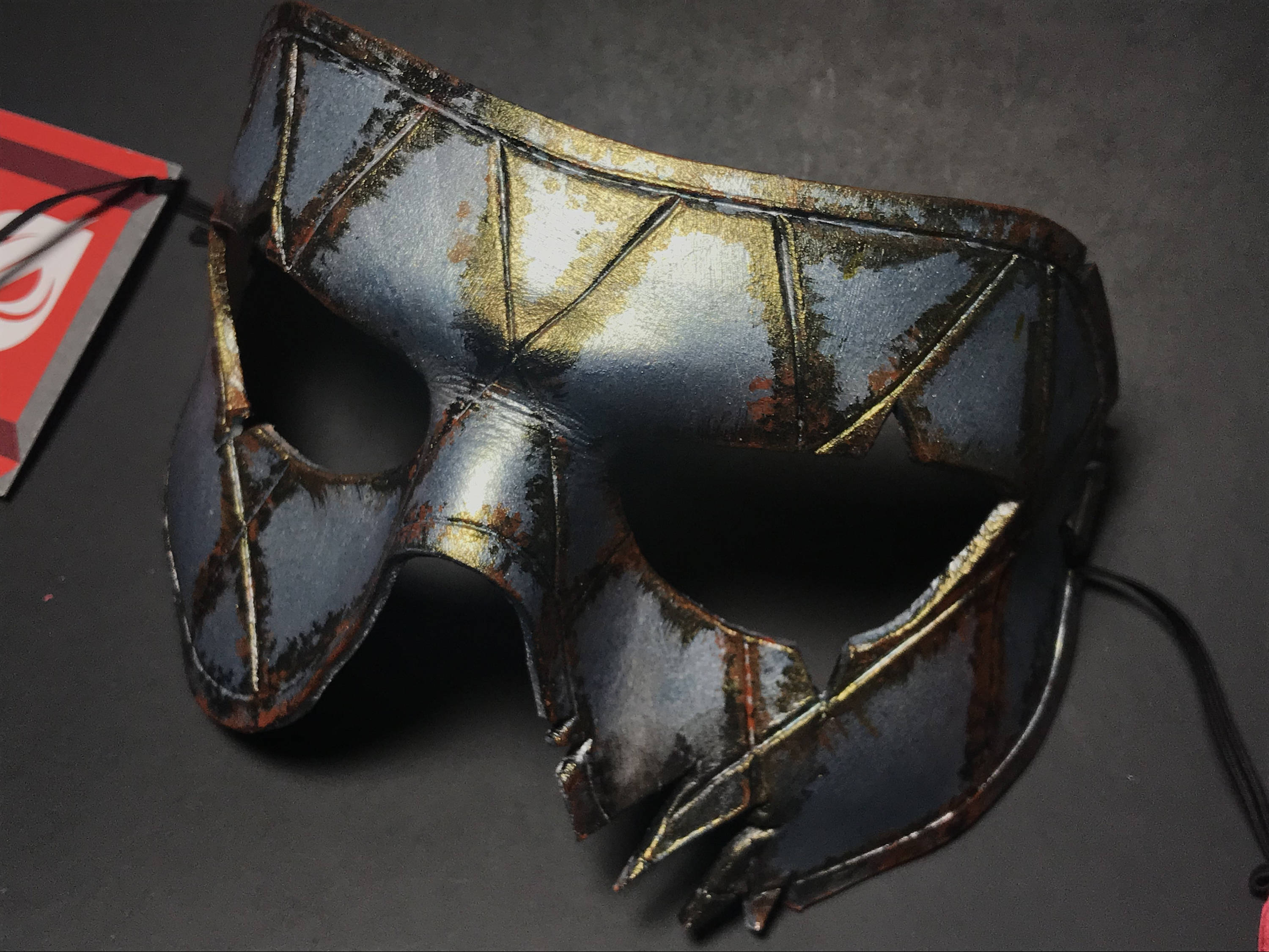 Harlequin Handmade Genuine Leather Mask in Silver Rust Rockwell Masks