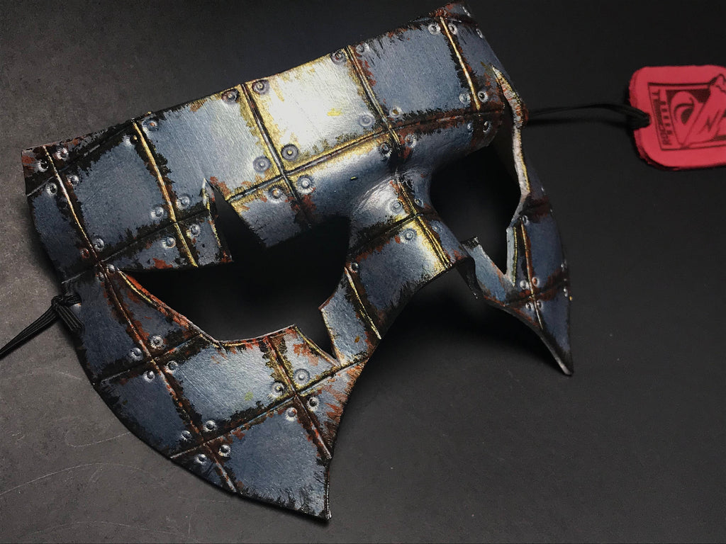 Handmade Genuine Leather Mask in Silver Rust Rockwell Masks