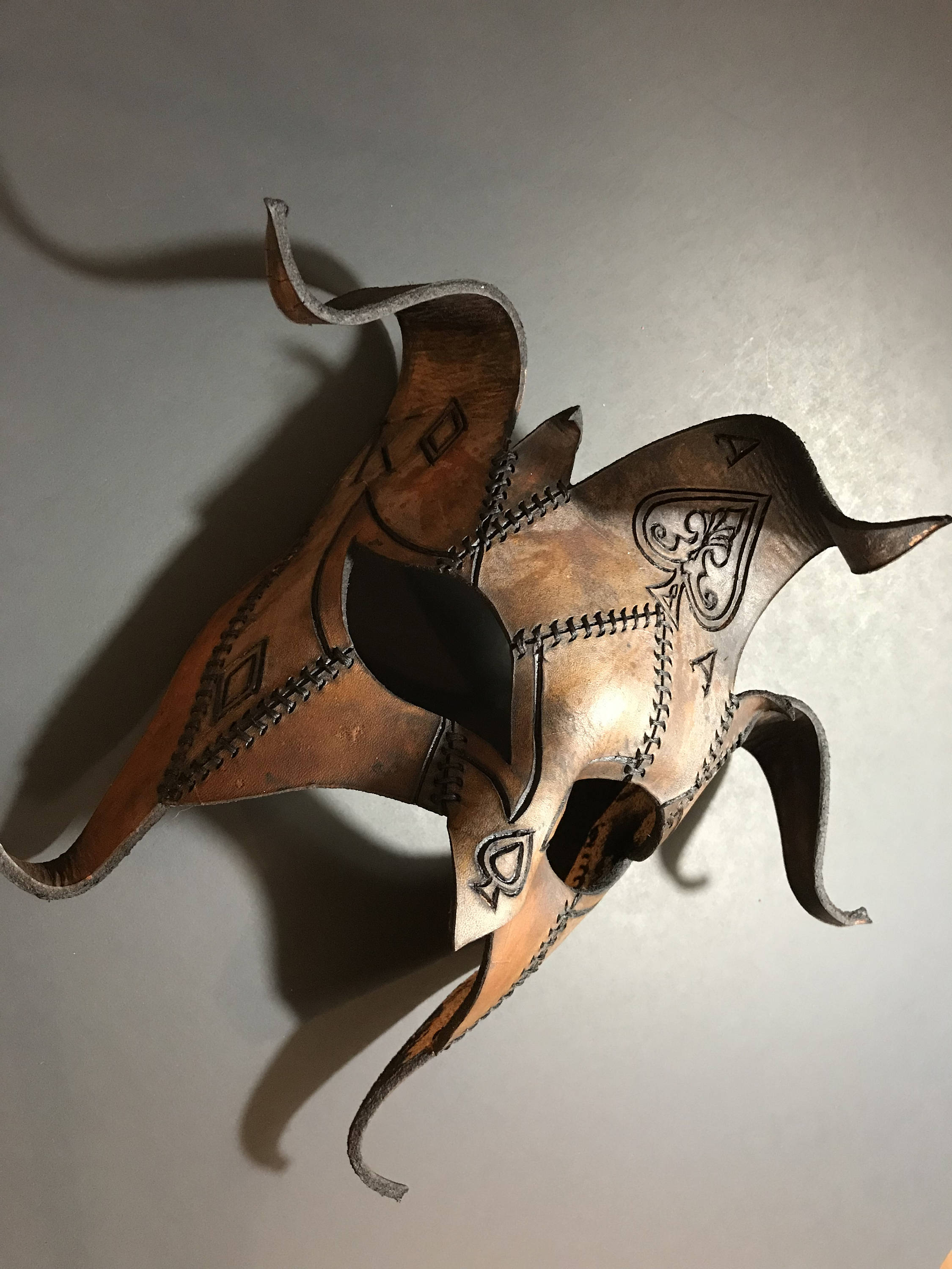 The Joker's Card- Joker Jester Handmade Genuine Leather Mask in Dyed Leather Rockwell Masks