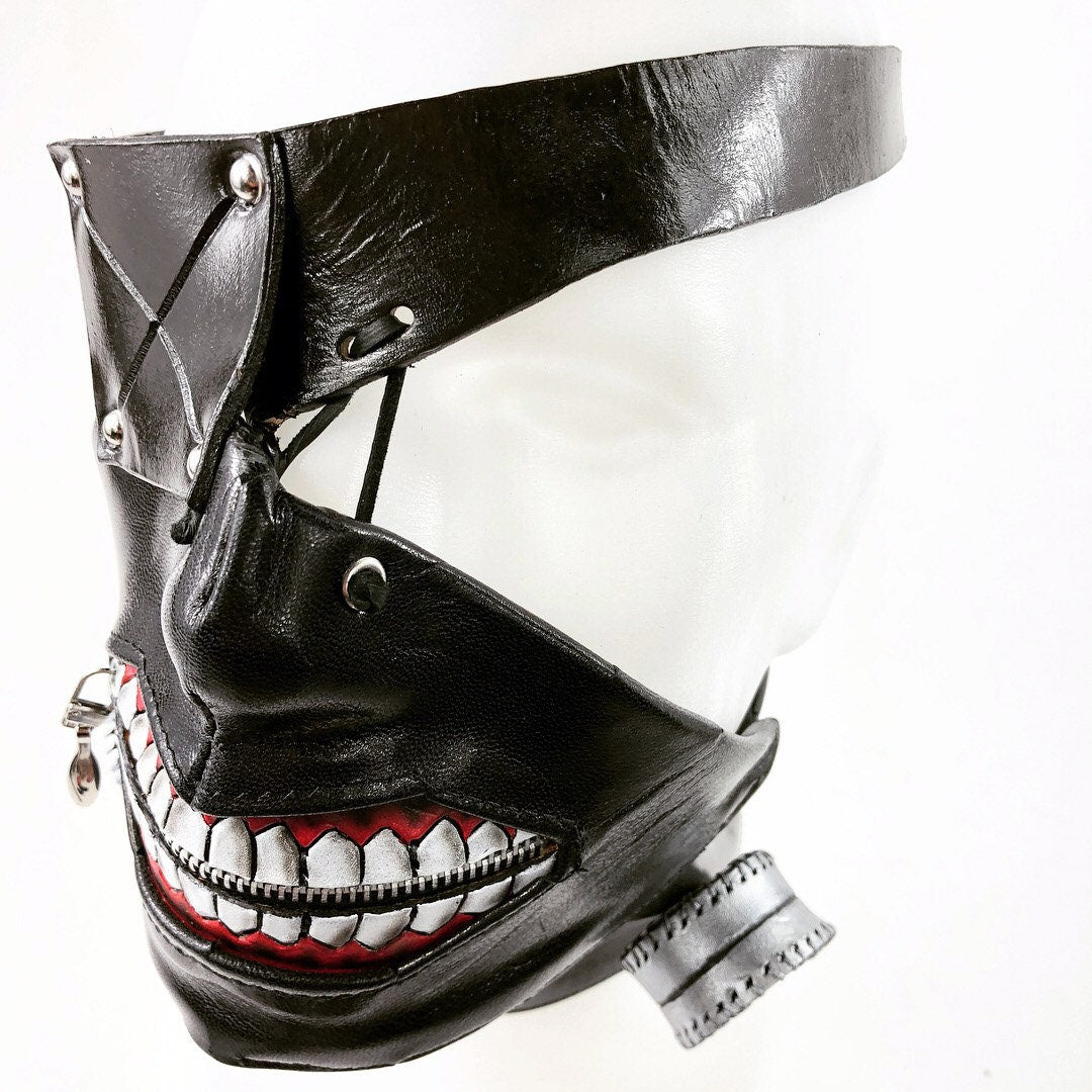 Handcrafted Genuine Leather Zipper Mouth Mask with Elastic Zipper Enclosure Rockwell Masks