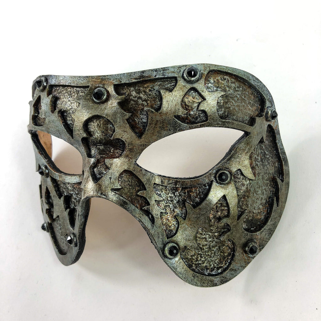 Dual Layer Handmade Genuine Leather Mask in Silver Rust with Swarovski Crystals Rockwell Masks