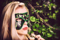 Dual Layer Handmade Genuine Leather Mask in Green and Black with Swarovski Crystals Rockwell Masks