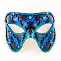 Dual Layer Handmade Genuine Leather Mask in Blue and Black with Swarovski Crystals Rockwell Masks