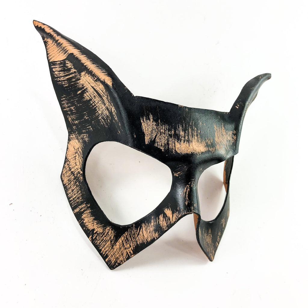 Handmade Genuine Leather Cat  Mask in Nude and Black Rockwell Masks