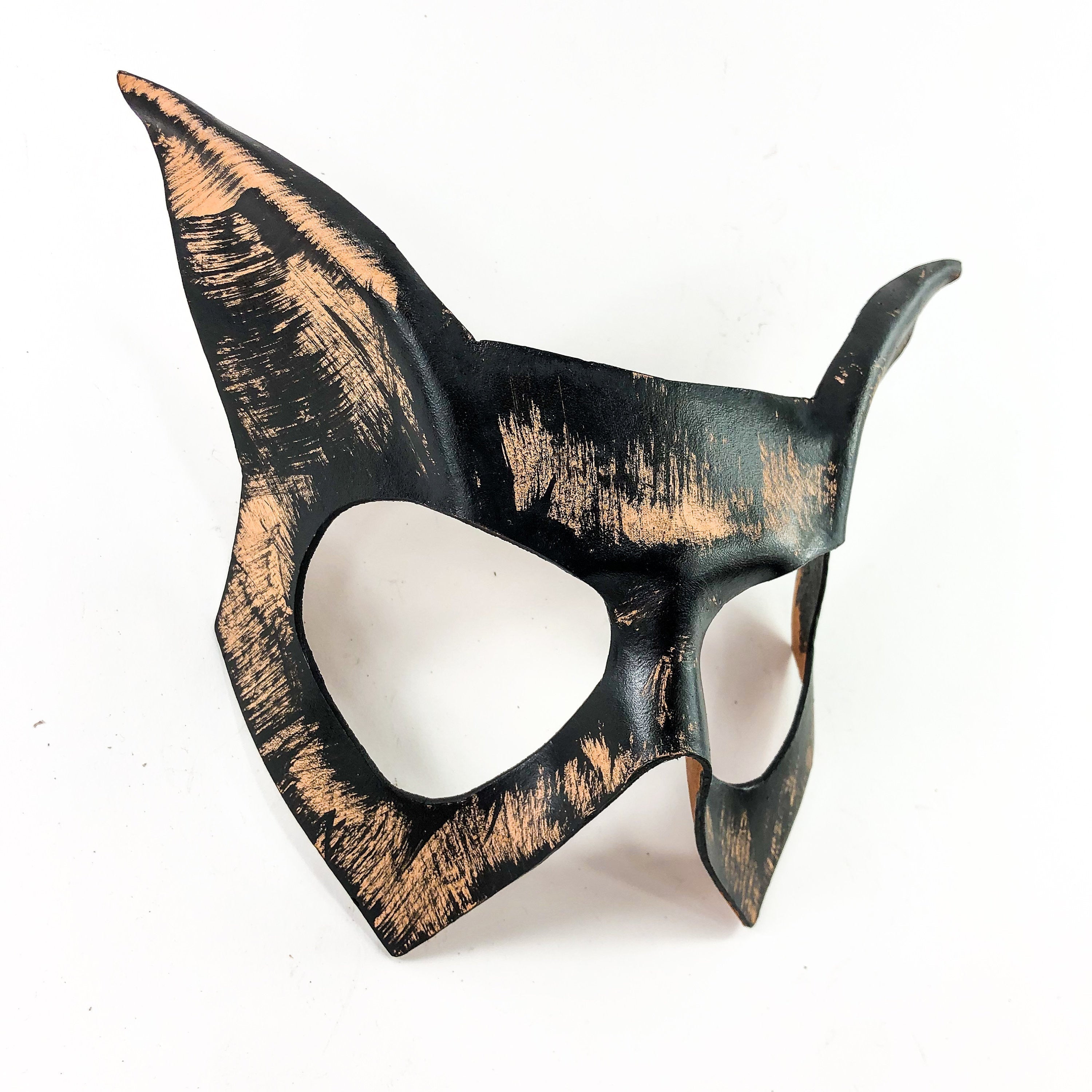 Handmade Genuine Leather Cat  Mask in Nude and Black Rockwell Masks