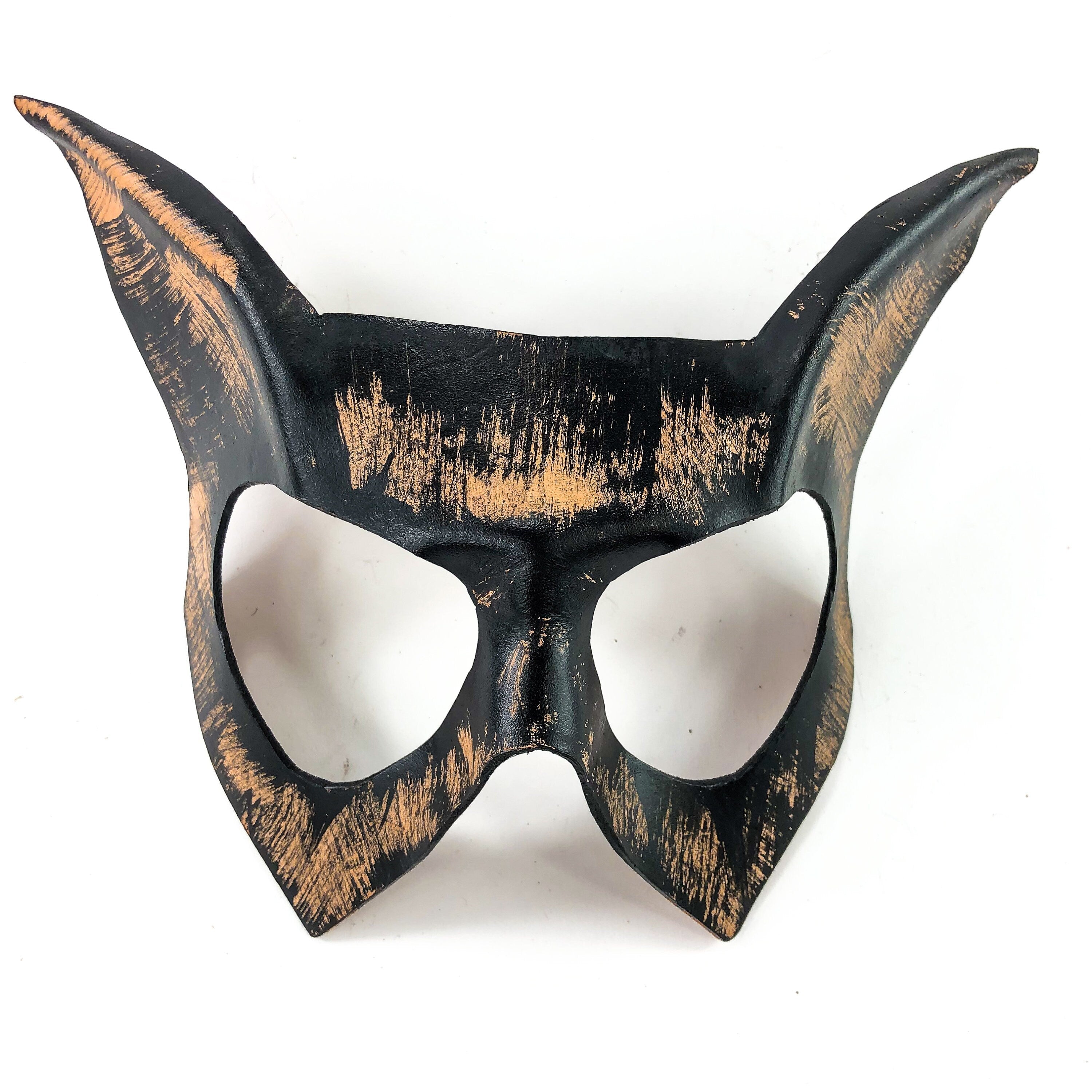 Handmade Genuine Leather Cat  Mask in Nude and Black Rockwell Masks