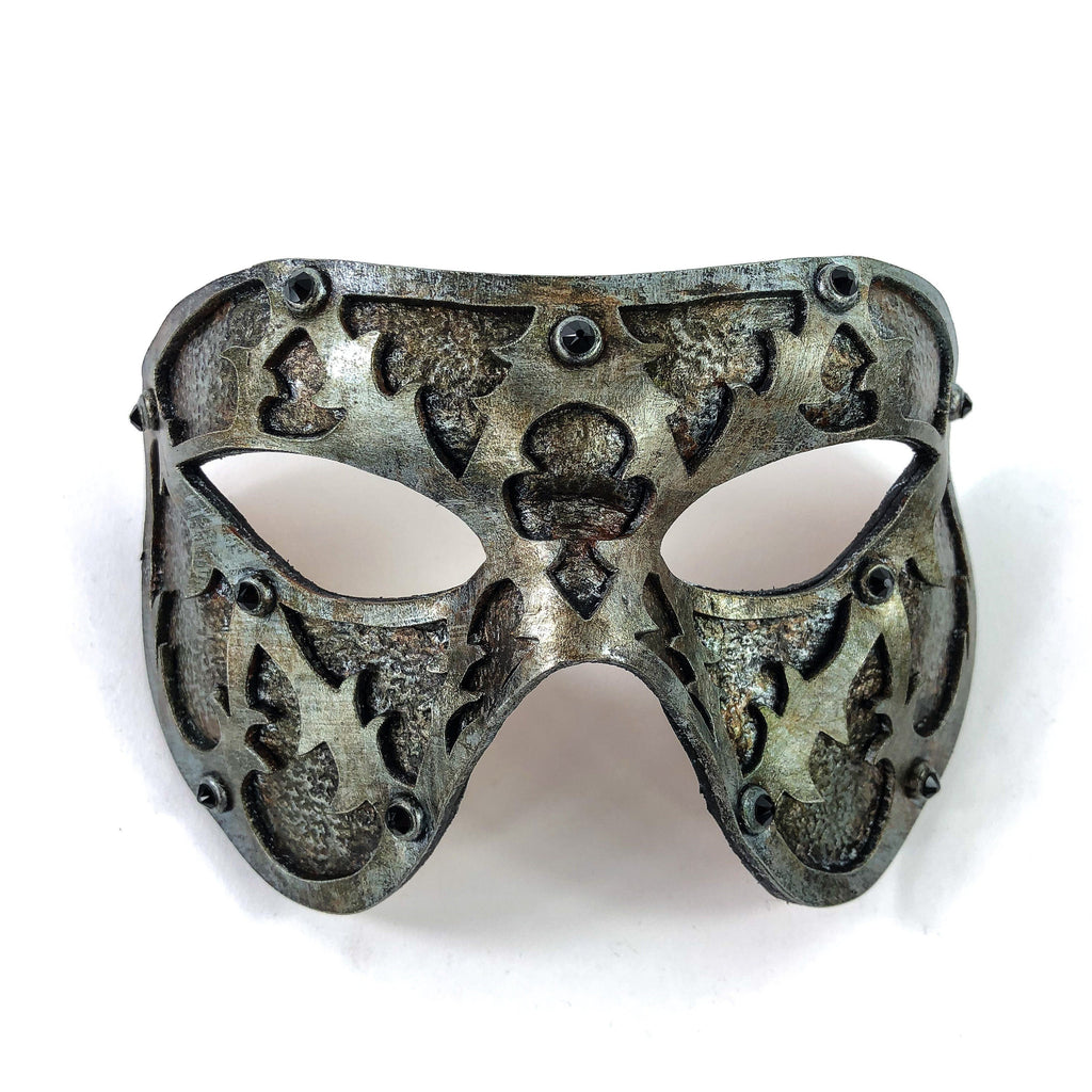 Dual Layer Handmade Genuine Leather Mask in Silver Rust with Swarovski Crystals Rockwell Masks