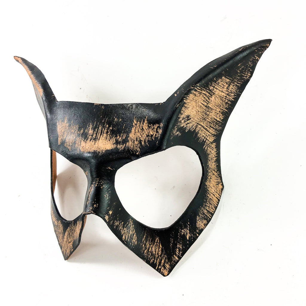 Handmade Genuine Leather Cat  Mask in Nude and Black Rockwell Masks