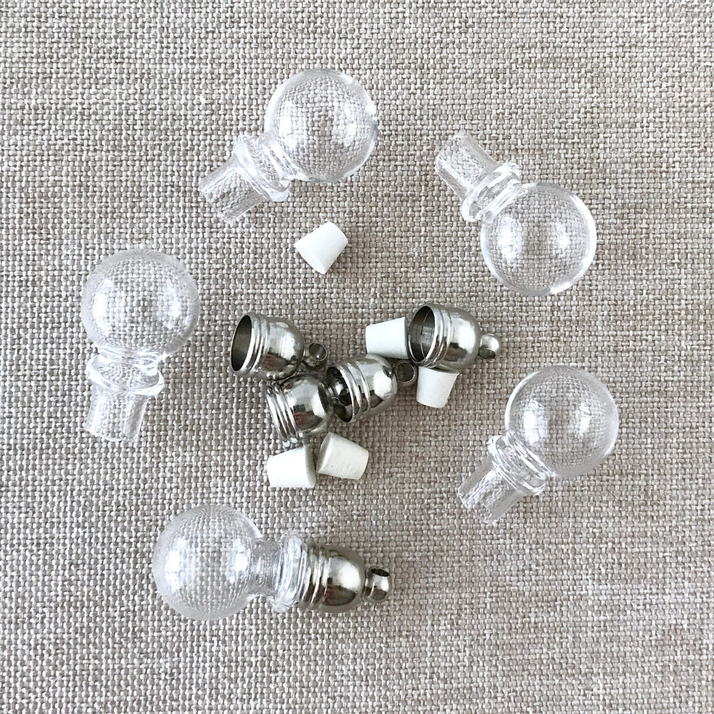 Handblown Round Glass Bottles - Glass Vials - With rubber corks and cap with loop - Gbottle-rbulb - Package of 5 Bottles The Attic Exchange