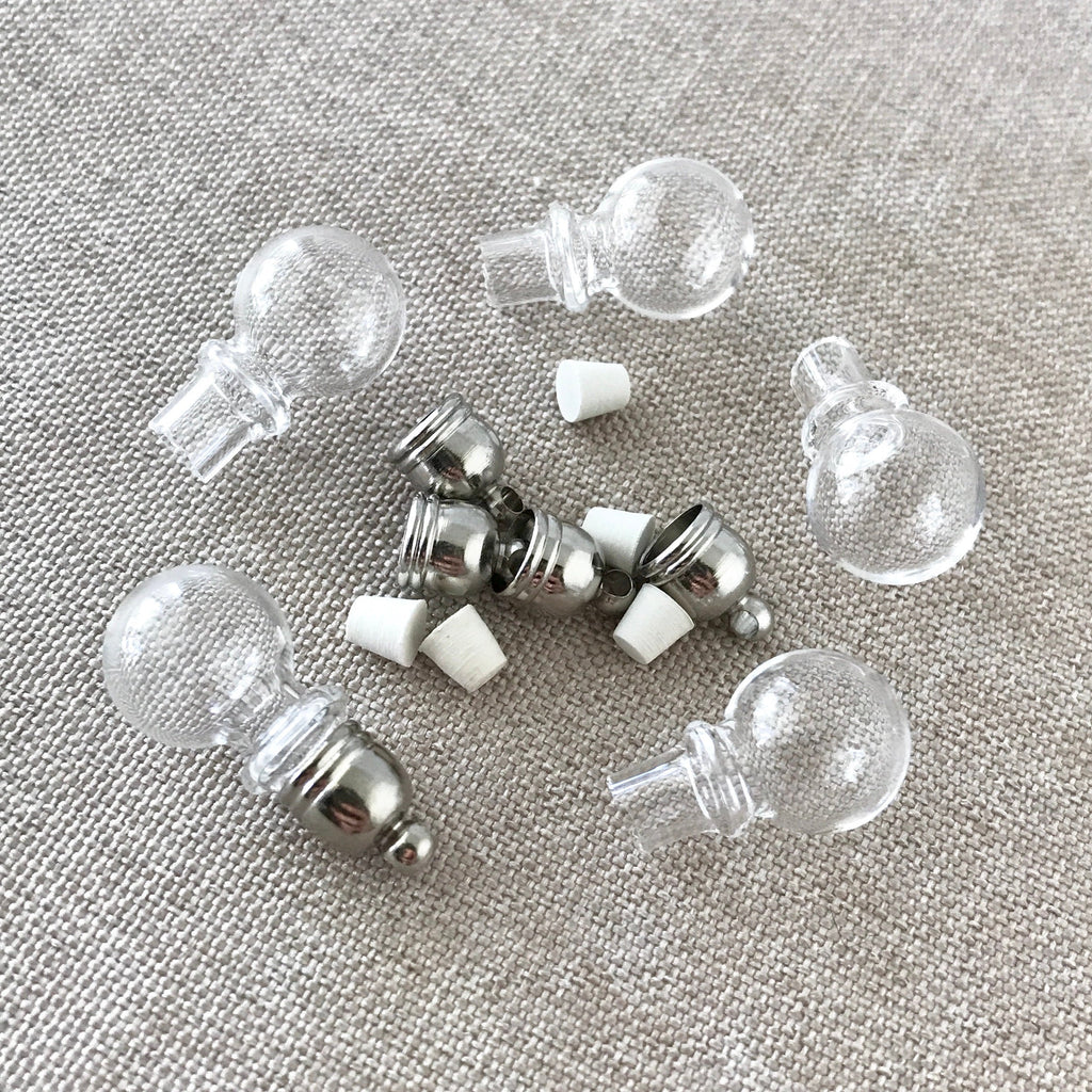 Handblown Round Glass Bottles - Glass Vials - With rubber corks and cap with loop - Gbottle-rbulb - Package of 5 Bottles The Attic Exchange