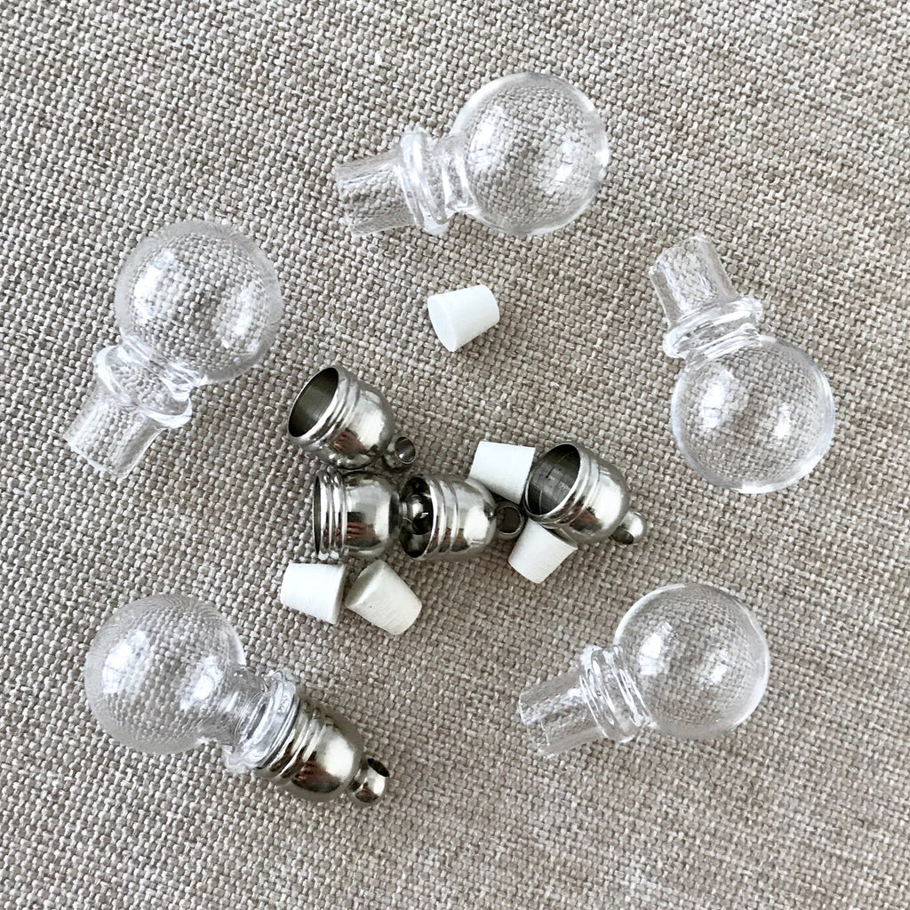 Handblown Round Glass Bottles - Glass Vials - With rubber corks and cap with loop - Gbottle-rbulb - Package of 5 Bottles The Attic Exchange