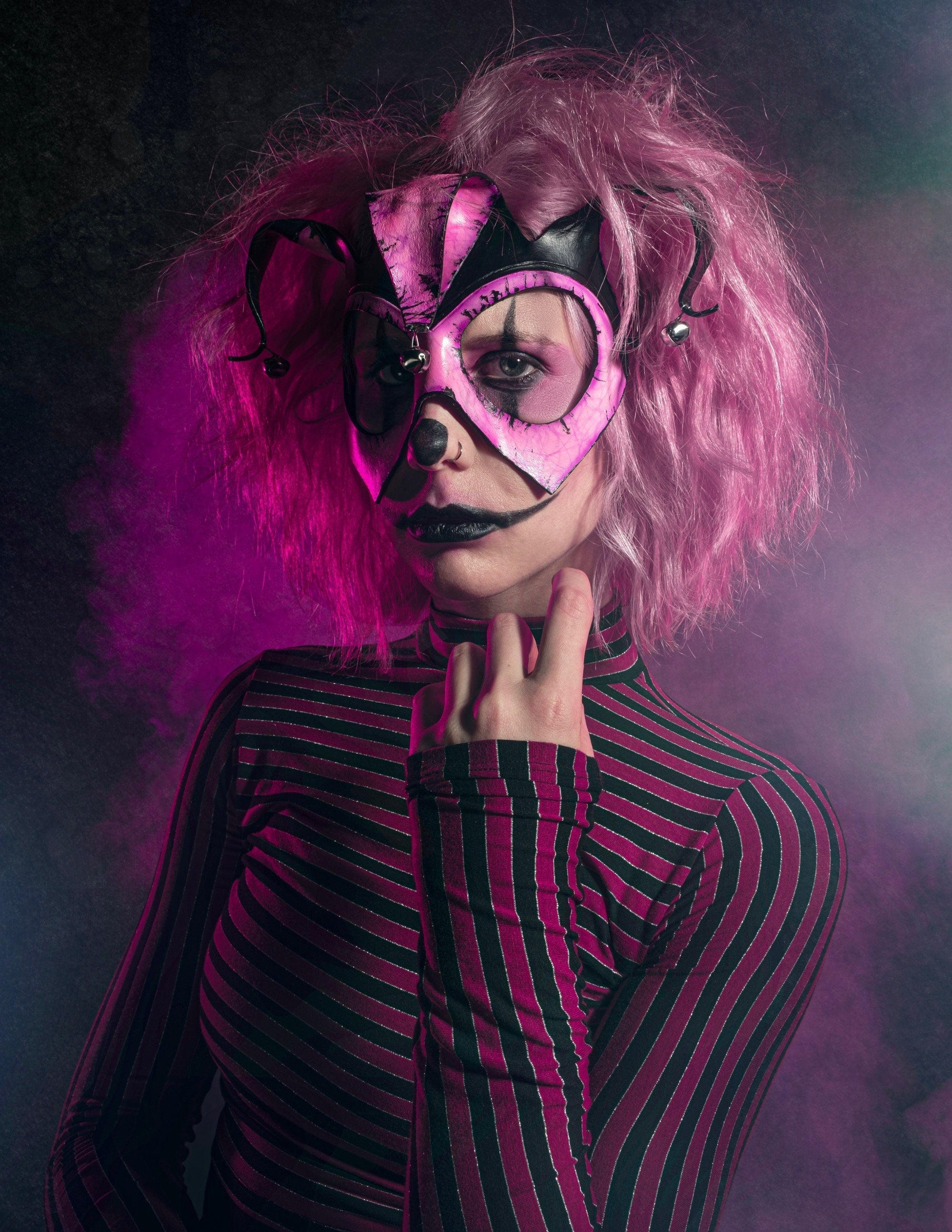 Handmade Genuine Leather 3 Point Jester Mask in Pink Rockwell Masks