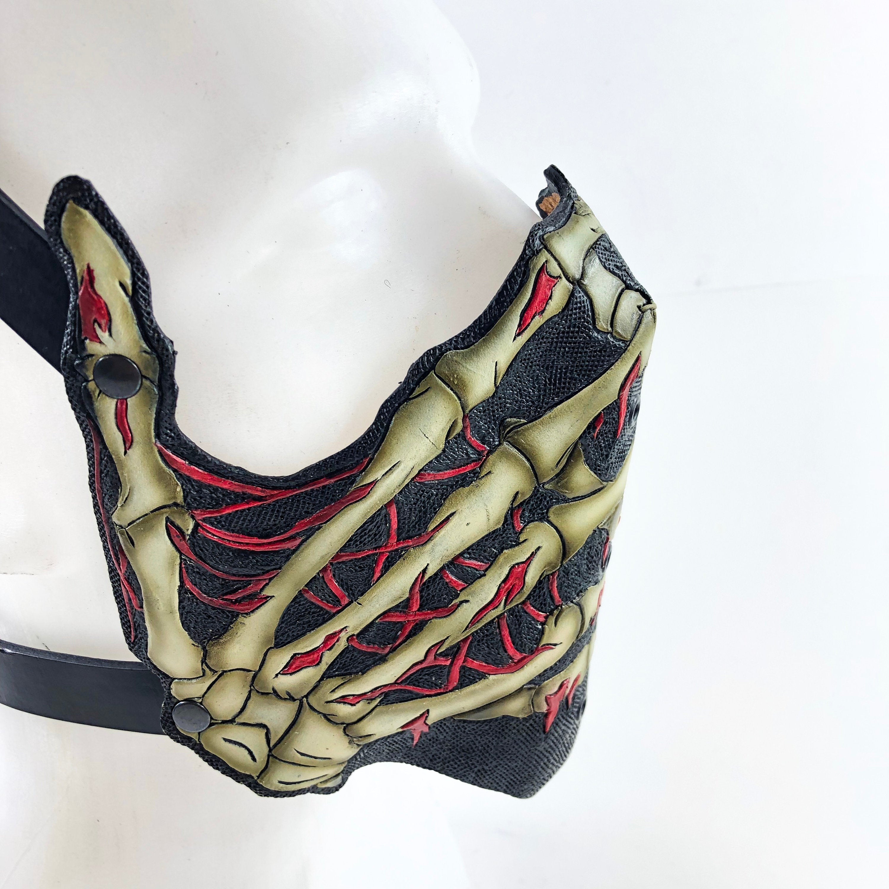 Handcrafted Genuine Leather Skeleton Hand Mask Rockwell Masks