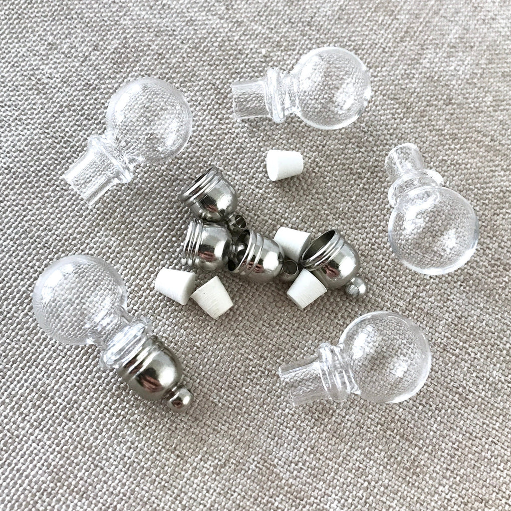 Handblown Round Glass Bottles - Glass Vials - With rubber corks and cap with loop - Gbottle-rbulb - Package of 5 Bottles The Attic Exchange