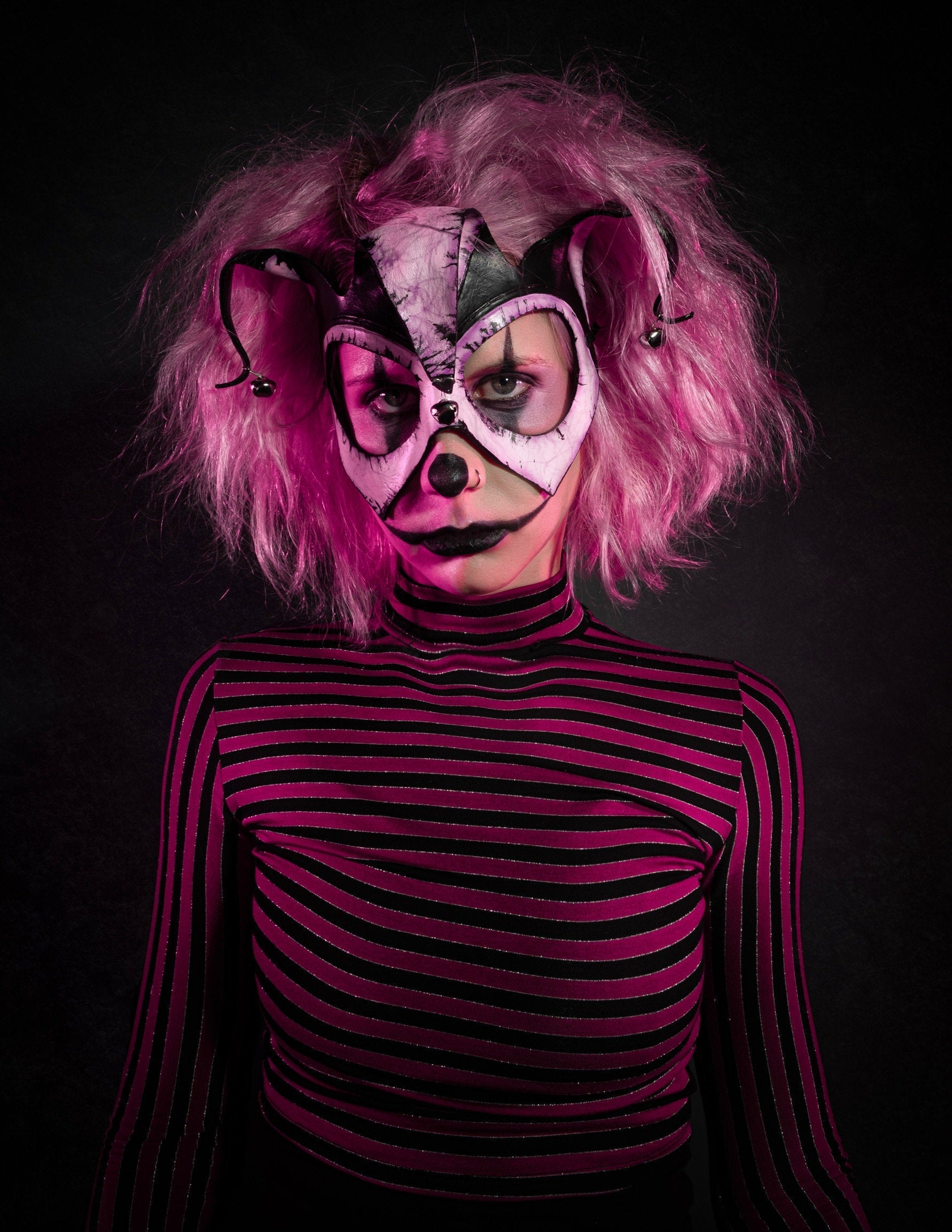 Handmade Genuine Leather 3 Point Jester Mask in Pink Rockwell Masks