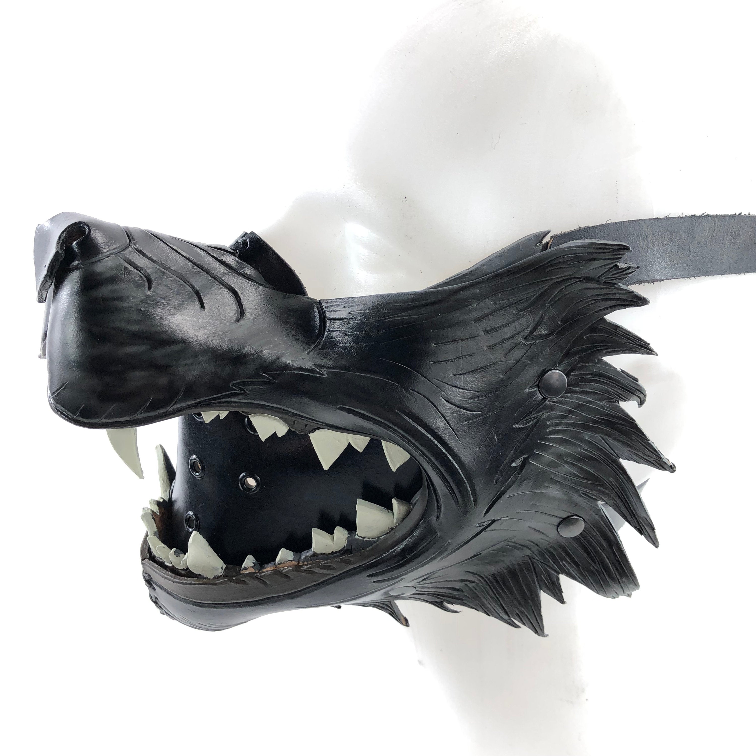 Black Wolf Handmade Genuine Leather Riding Mouth Mask Rockwell Masks