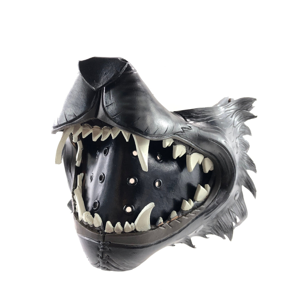 Black Wolf Handmade Genuine Leather Riding Mouth Mask Rockwell Masks