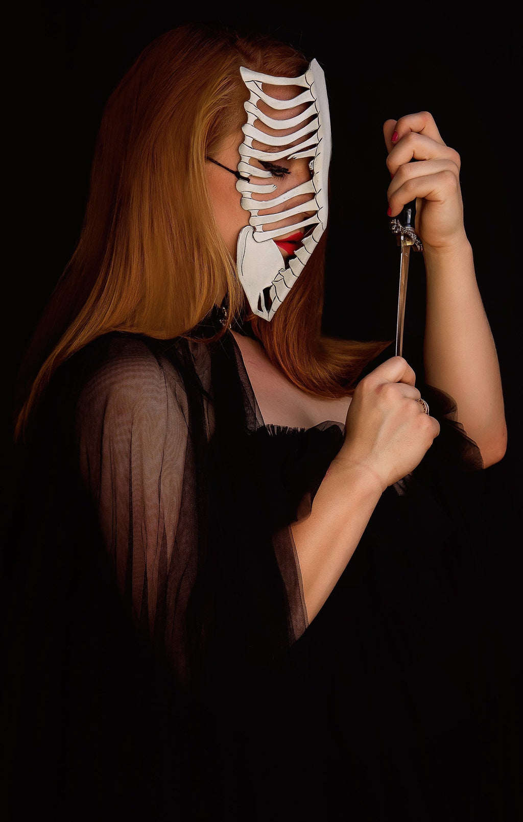 Skeleton Handmade Genuine Leather Mask in White Rockwell Masks