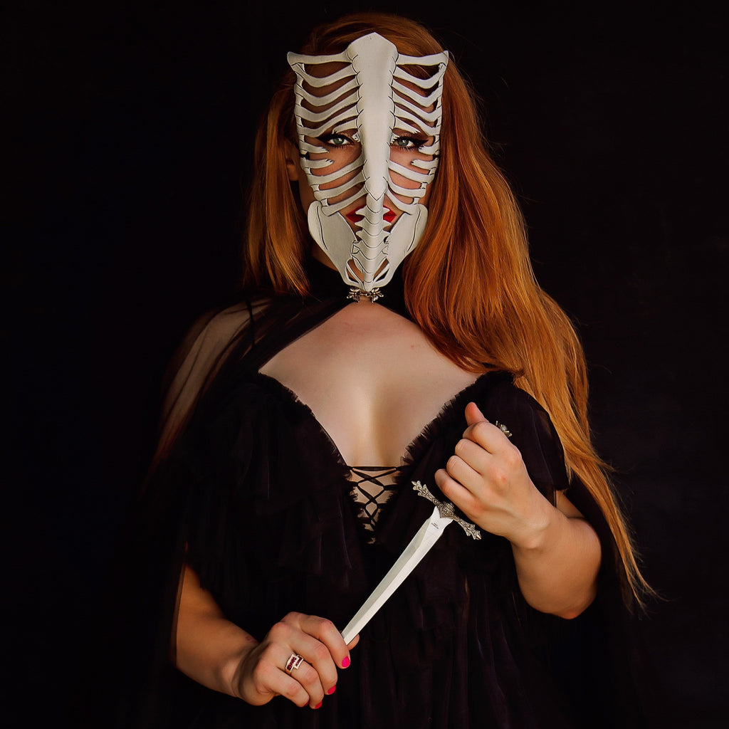 Skeleton Handmade Genuine Leather Mask in White Rockwell Masks