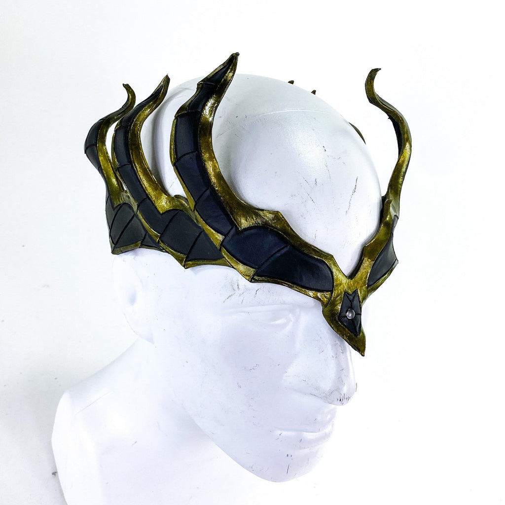 Masquerade Crown of Handmade Genuine Leather in  Green and Black Rockwell Masks