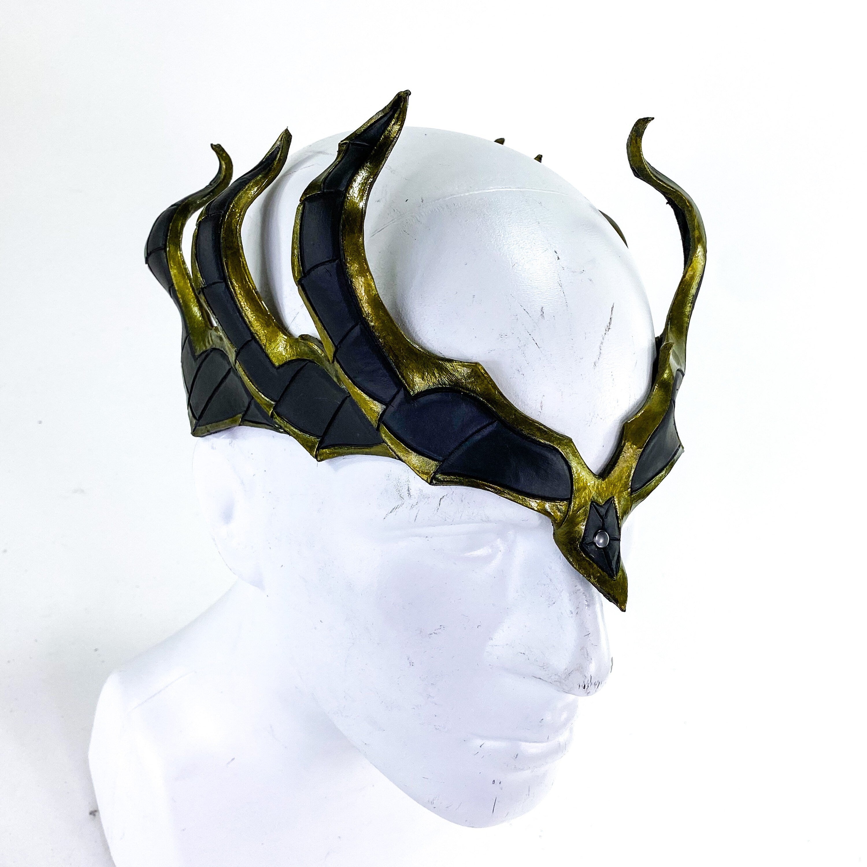 Masquerade Crown of Handmade Genuine Leather in  Green and Black Rockwell Masks