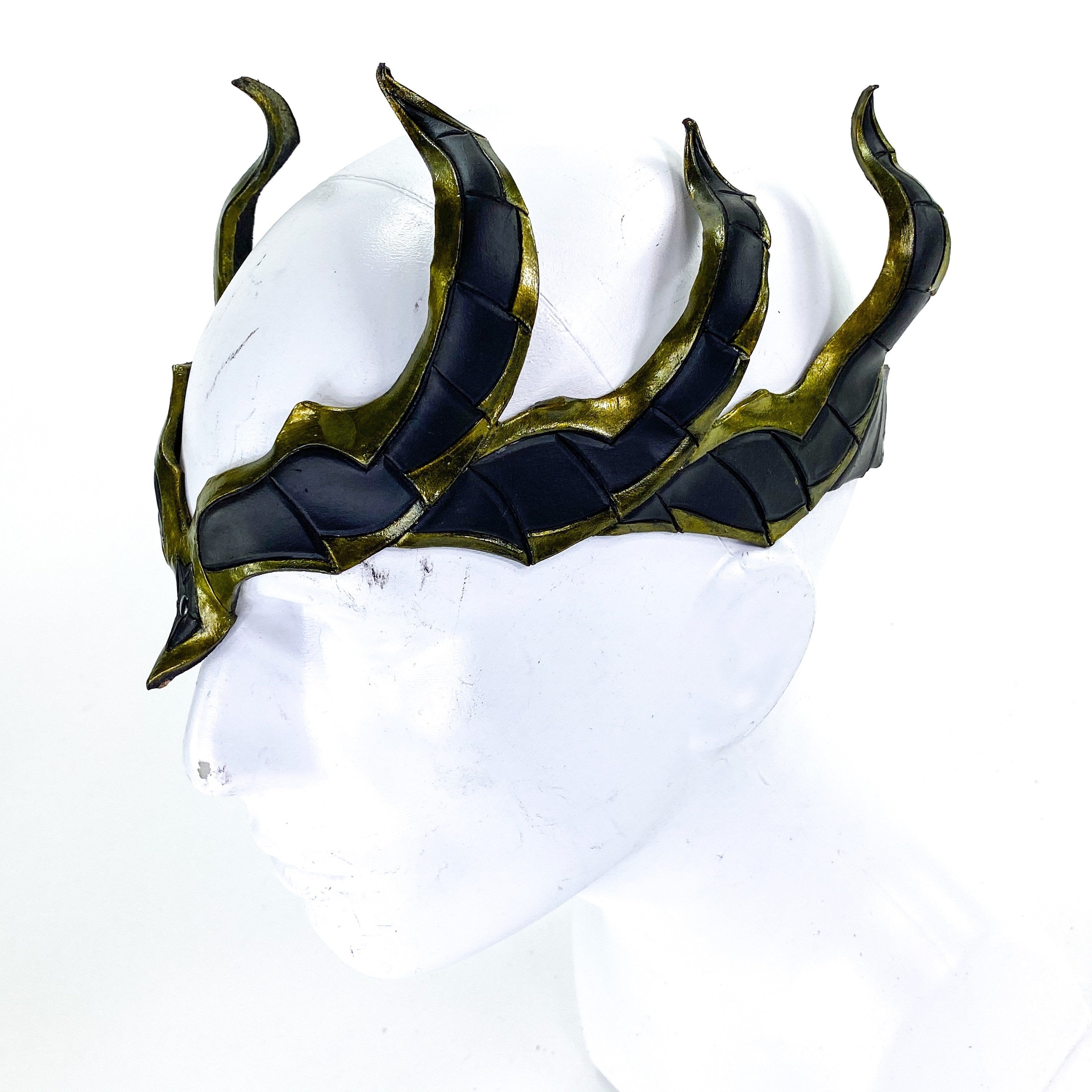 Masquerade Crown of Handmade Genuine Leather in  Green and Black Rockwell Masks