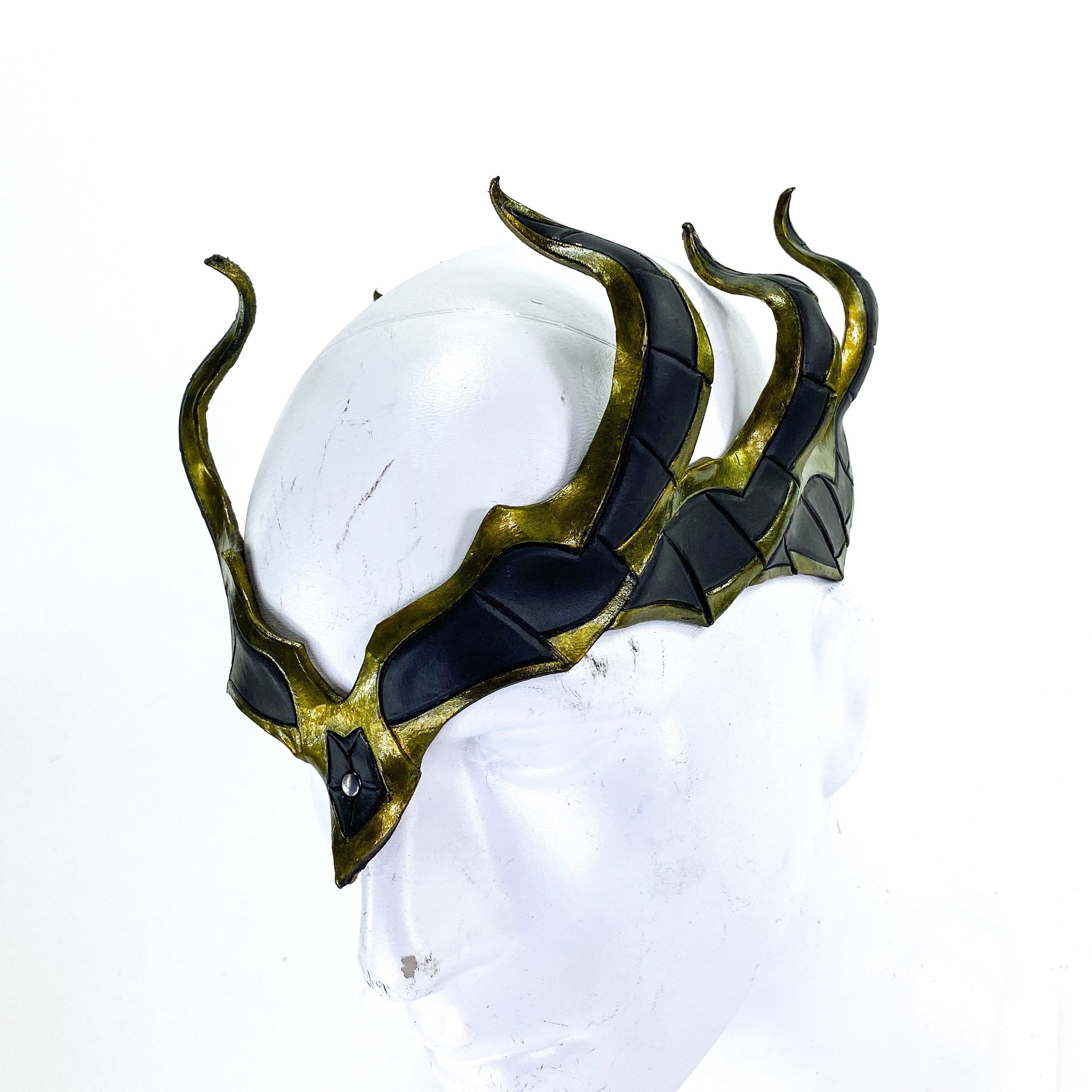 Masquerade Crown of Handmade Genuine Leather in  Green and Black Rockwell Masks