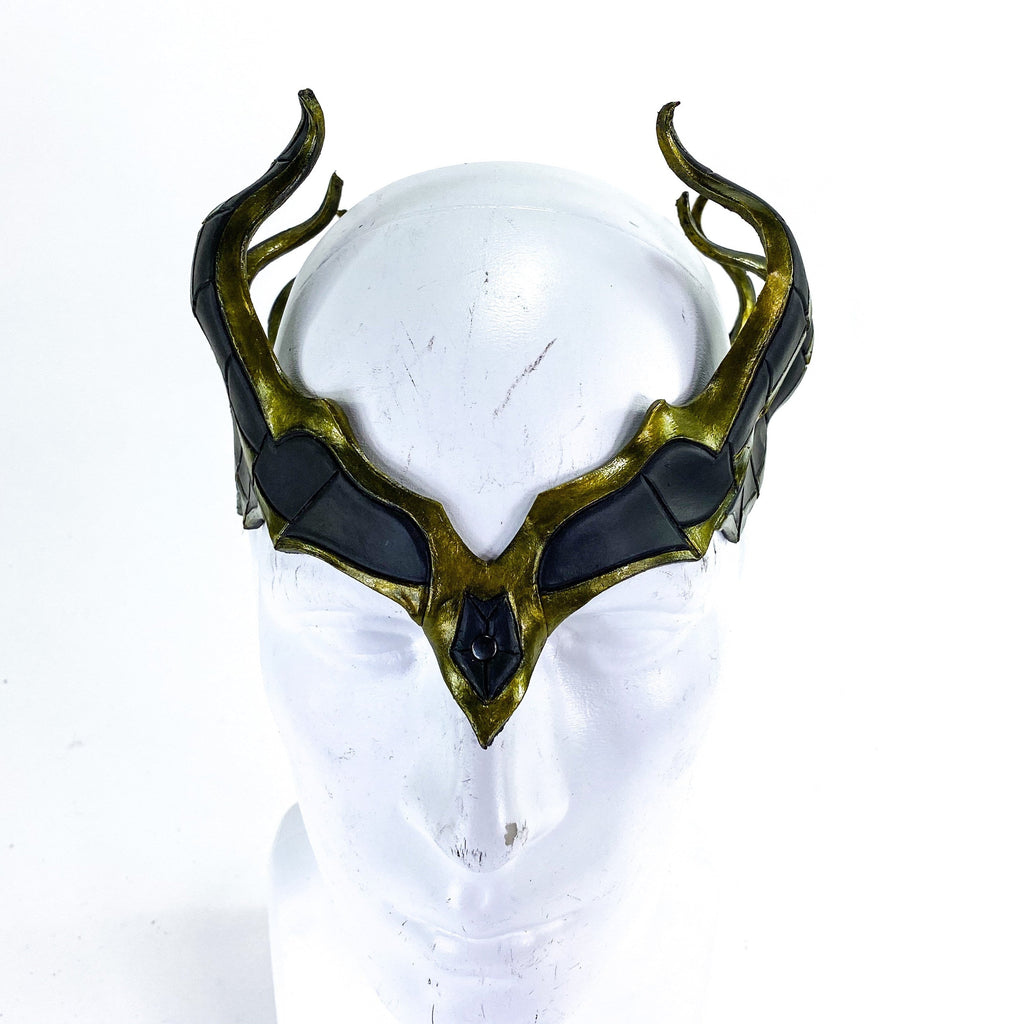 Masquerade Crown of Handmade Genuine Leather in  Green and Black Rockwell Masks
