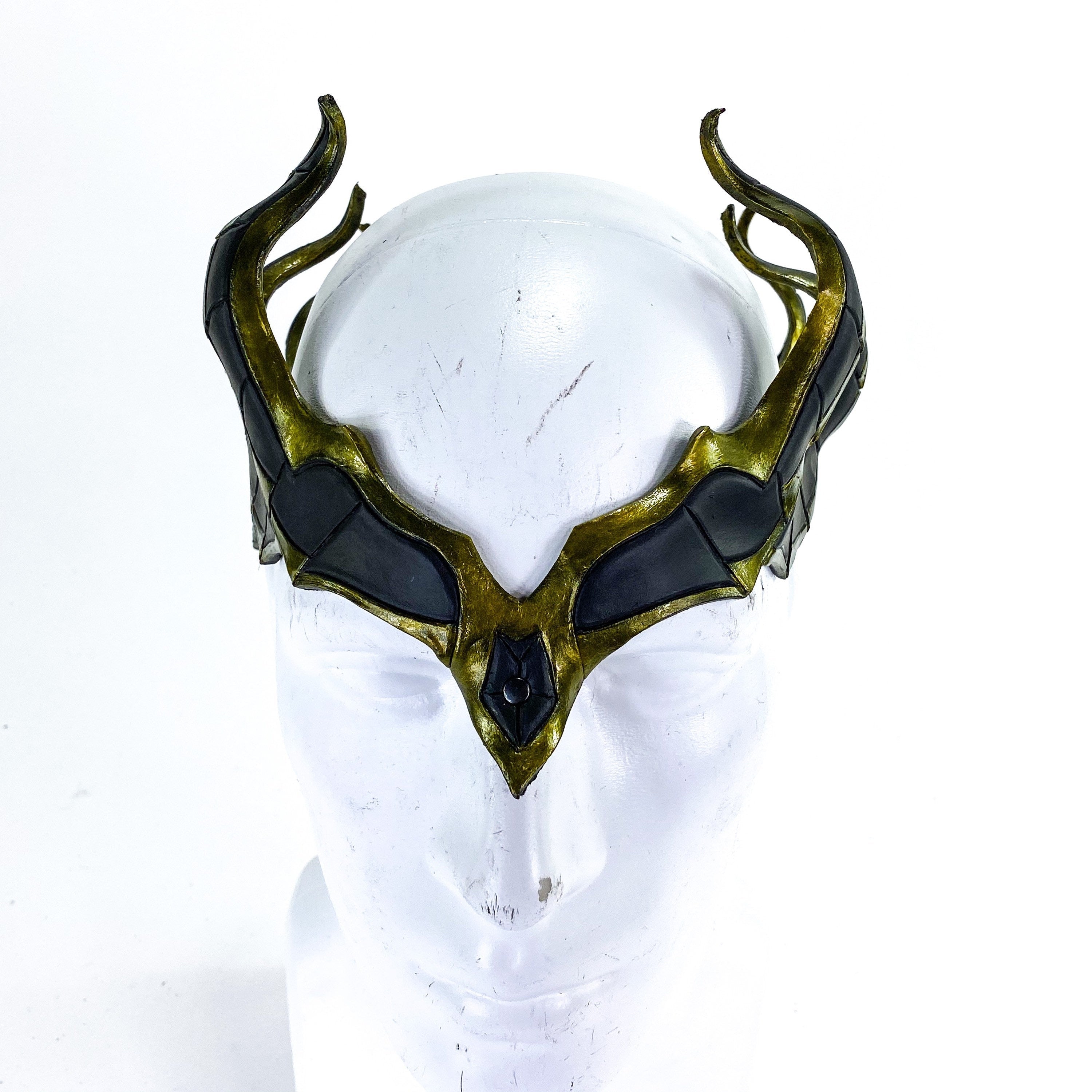 Masquerade Crown of Handmade Genuine Leather in  Green and Black Rockwell Masks