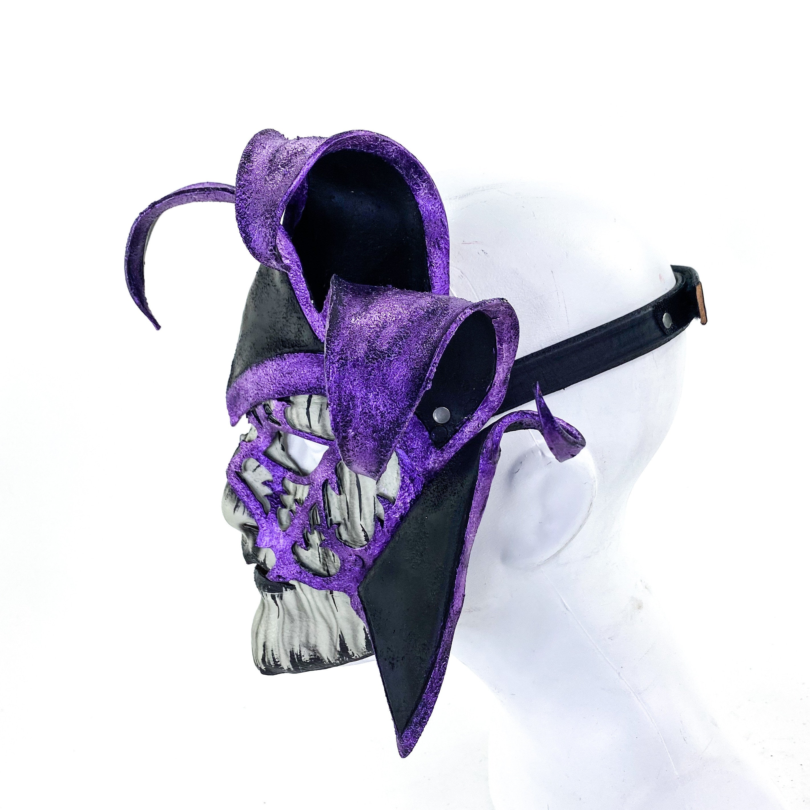Venetian inspired Jester Mask in Purple and Black - Wearable or Wall Art - Handmade Genuine Leather Rockwell Masks