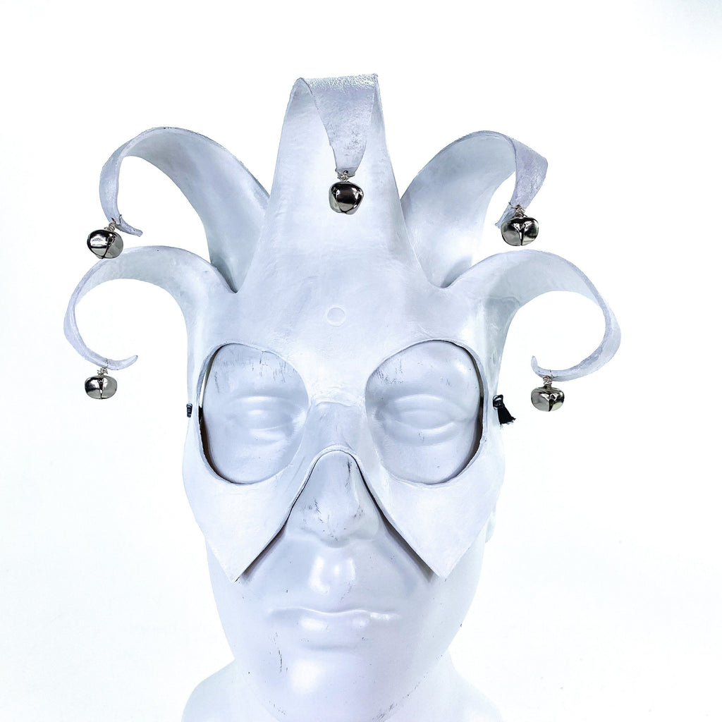Handmade Genuine Leather Five Point Minimalist Jester Mask in White Rockwell Masks