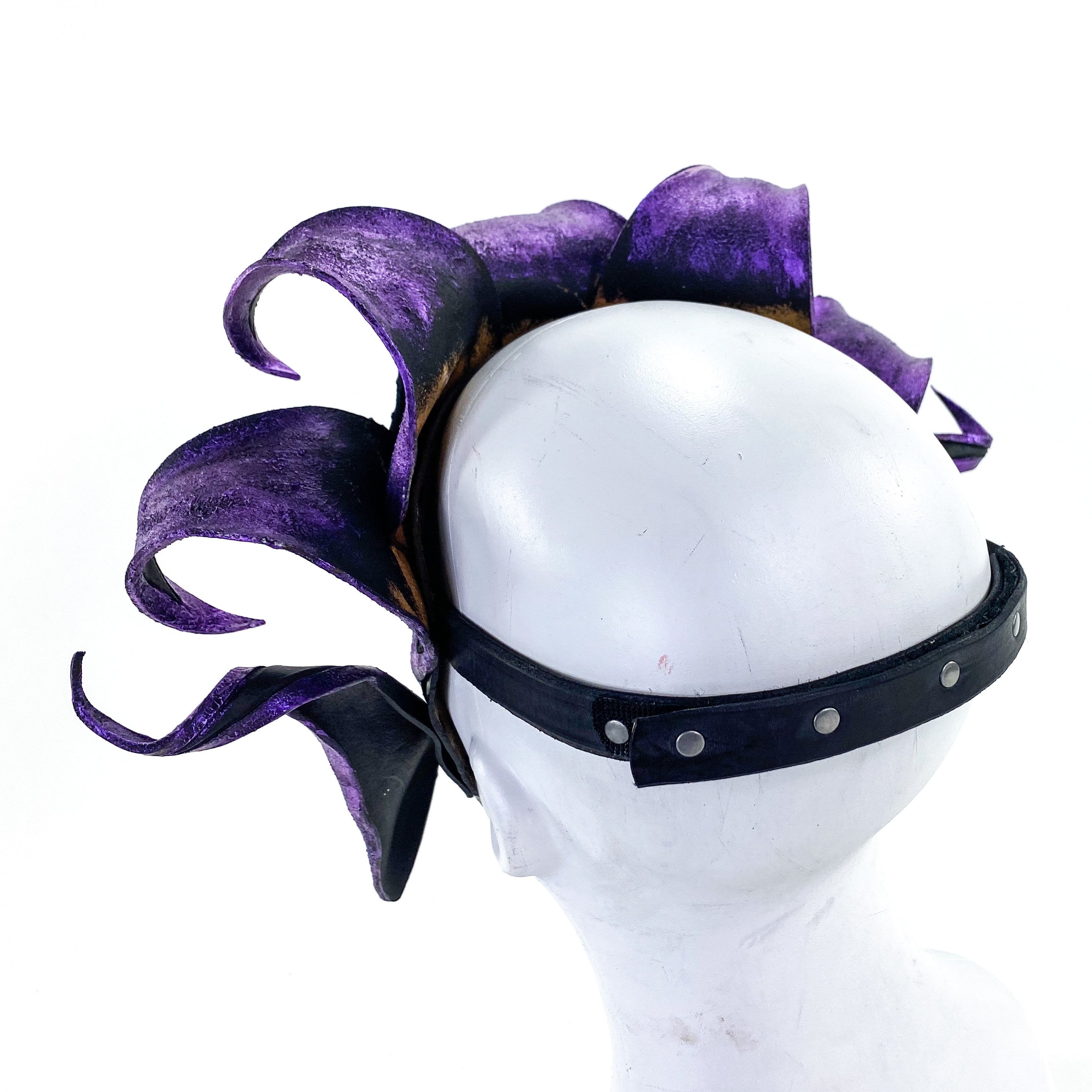 Venetian inspired Jester Mask in Purple and Black - Wearable or Wall Art - Handmade Genuine Leather Rockwell Masks