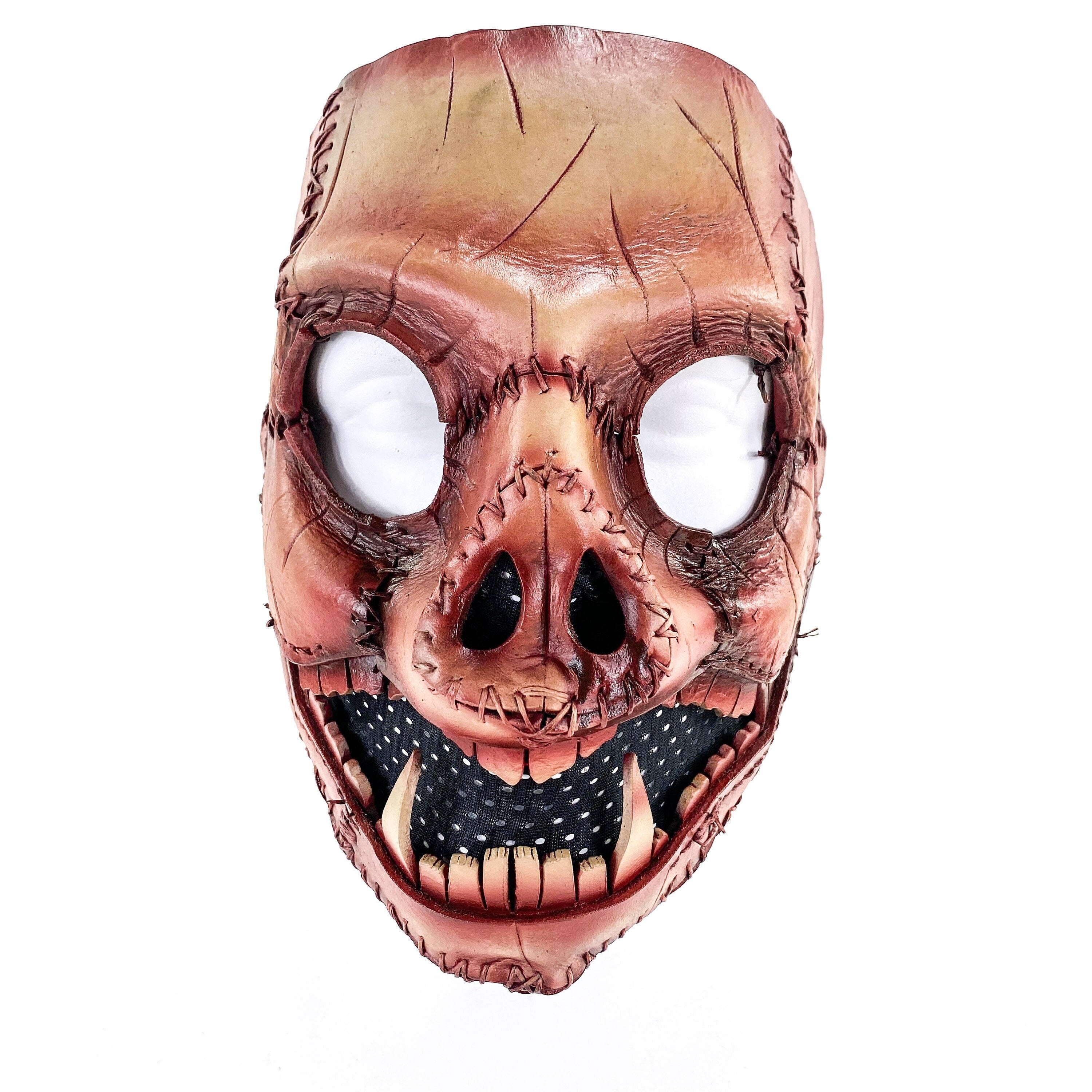 Evil Swine - Genuine Leather Mask - Freshly Butchered Horror Pig  - Handmade Full Face Cover for Halloween or Performance Costume Rockwell Masks