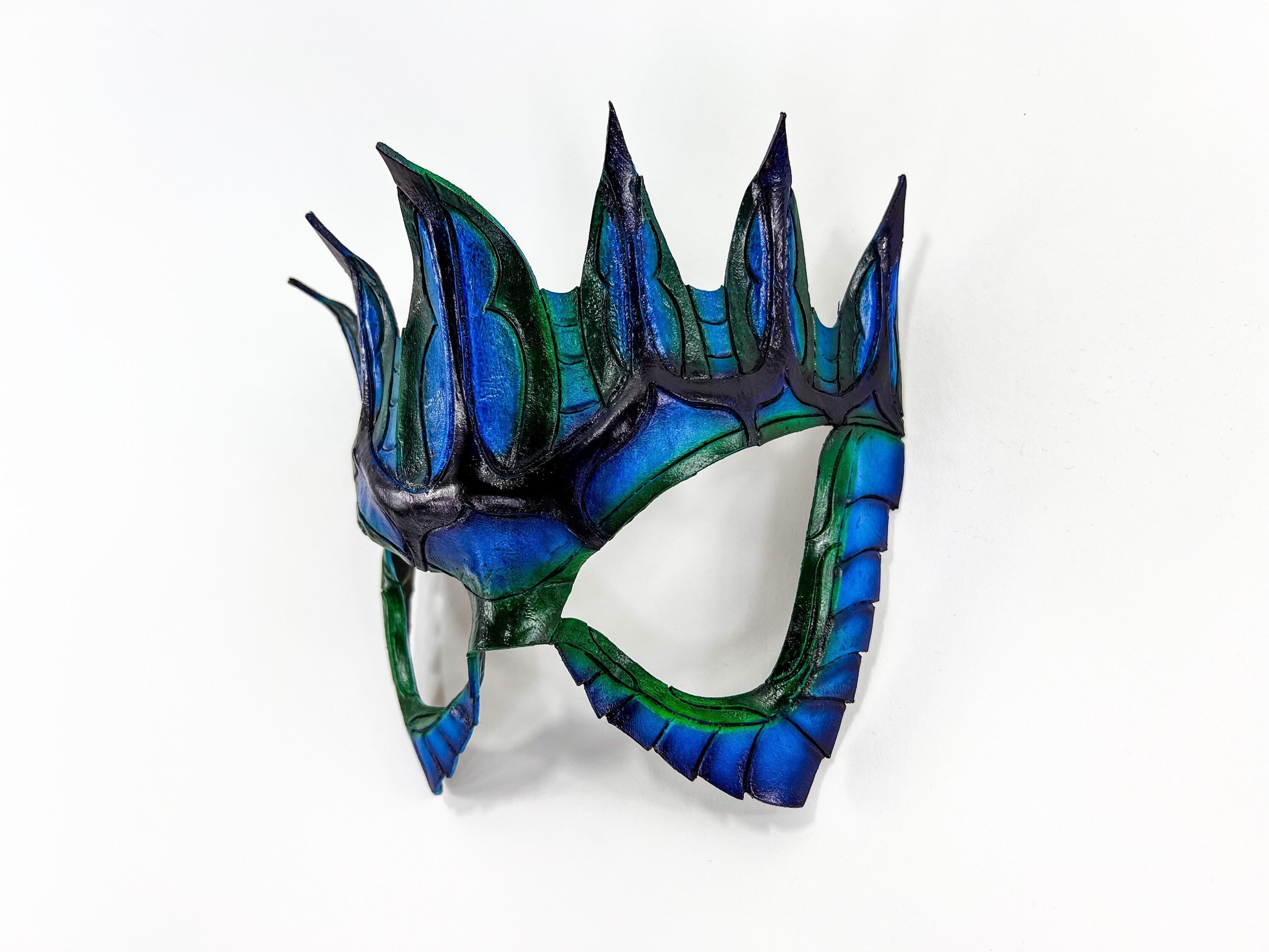 Masquerade Crown Mask of Handmade Genuine Leather in blue Rockwell Masks