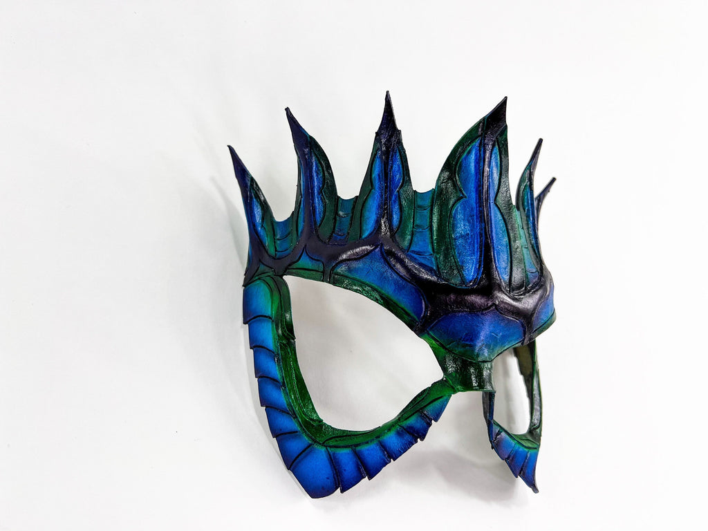 Masquerade Crown Mask of Handmade Genuine Leather in blue Rockwell Masks